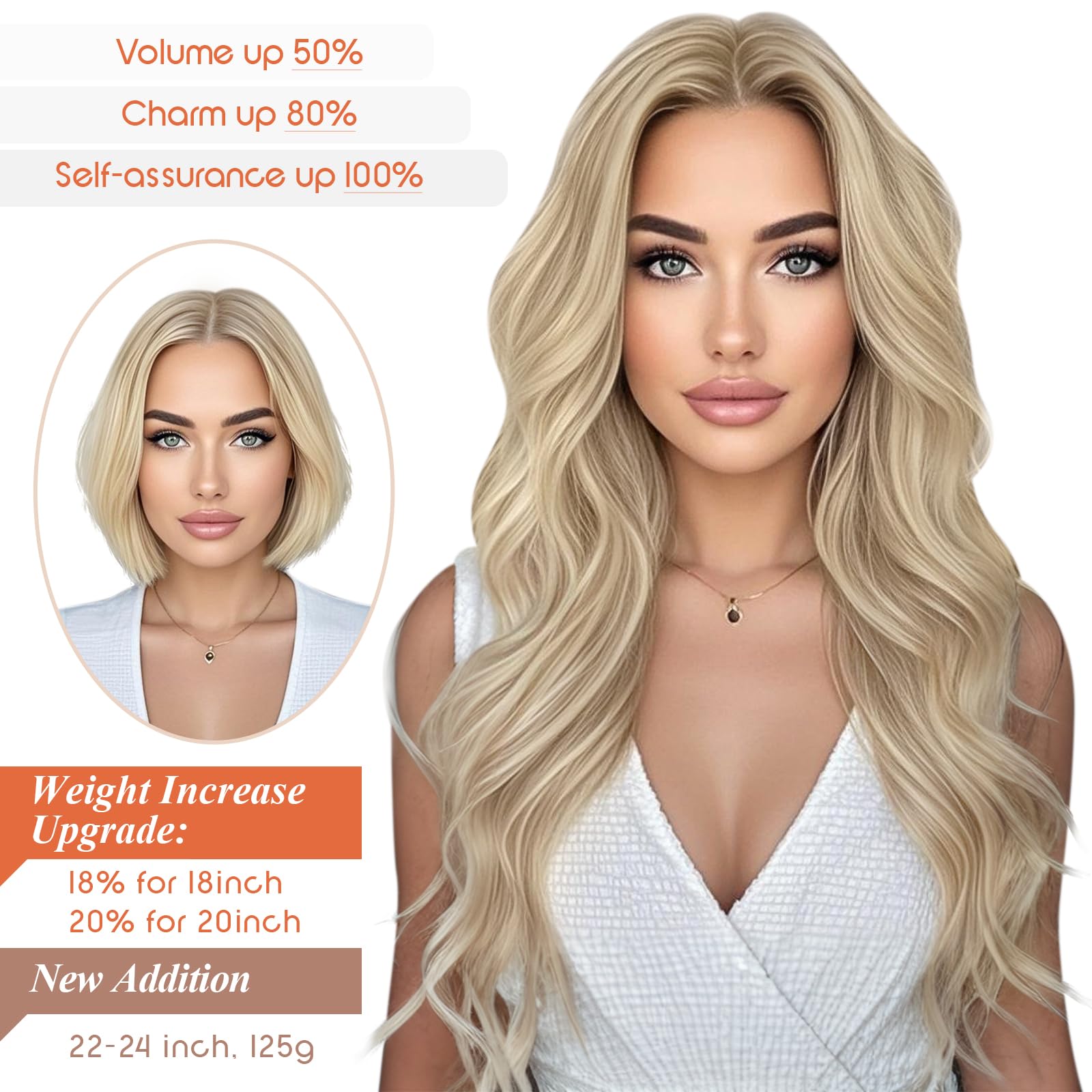 Sunny Wire Hair Extensions Real Human Hair Fish Line Human Hair Extensions Invisible Wire Extensions Lightest Brown with Platinu