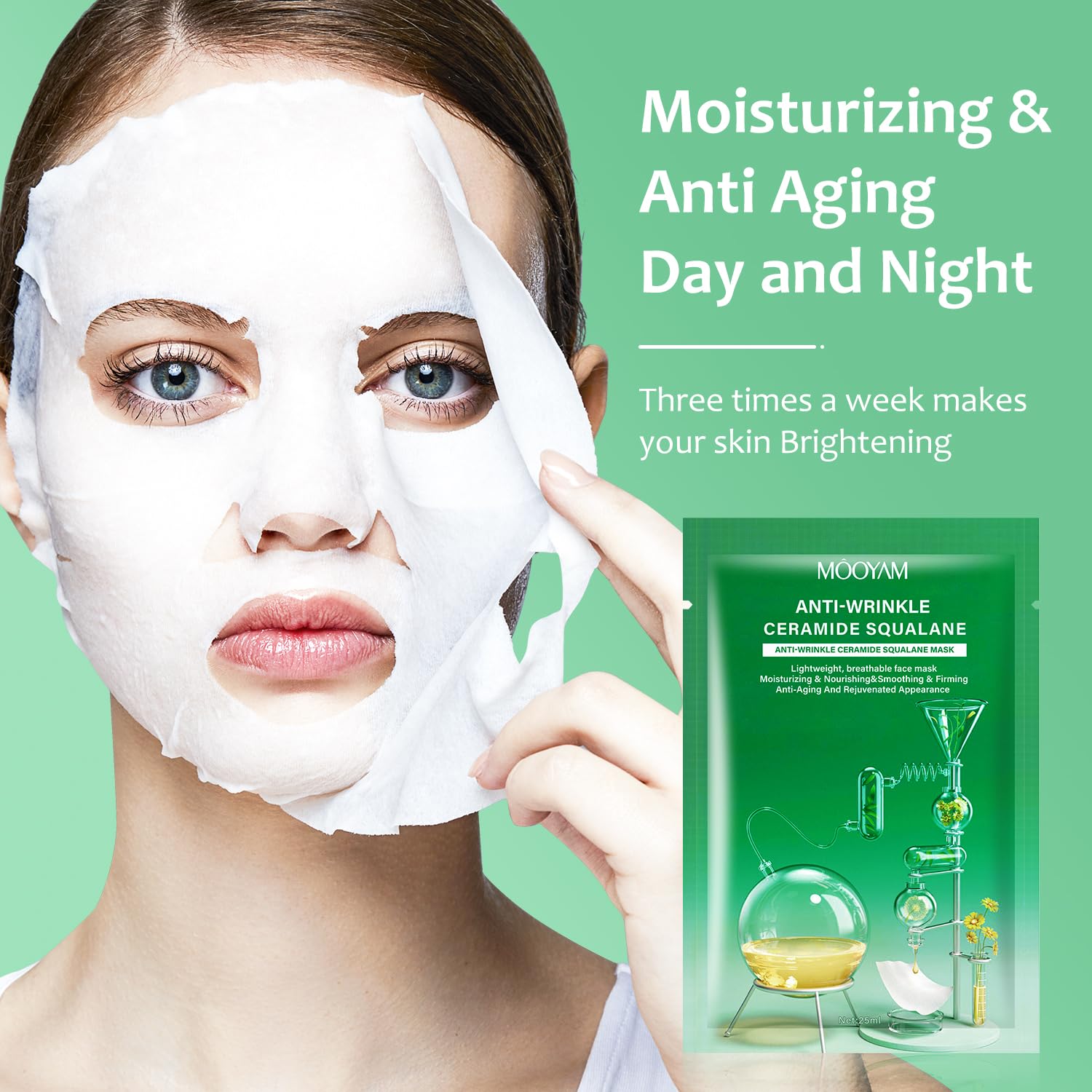 Hydrating Face Sheet Masks, Moisturizing Spa Face Masks Skincare, Facial Masks 10 Sheet With Ceramide Squalane, Hyaluronic Acid,