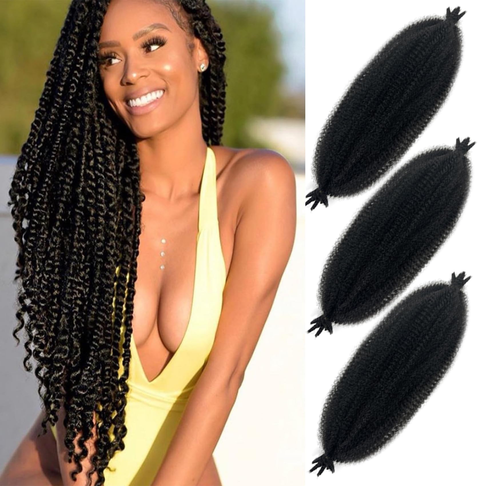 18 Inch Springy Afro Twist Hair 3 Packs Marley Twist Braiding Hair Natural Black Soft Spring Twist Wrapping Hair for Soft Locs (