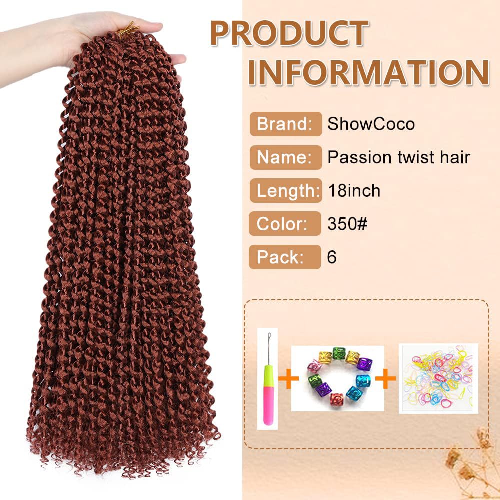 Showcoco 18 Inch Passion Twist Hair, Water Wave Crochet Hair For Black Women 6 Packs Passion Twist Crochet Hair Braids Synthetic