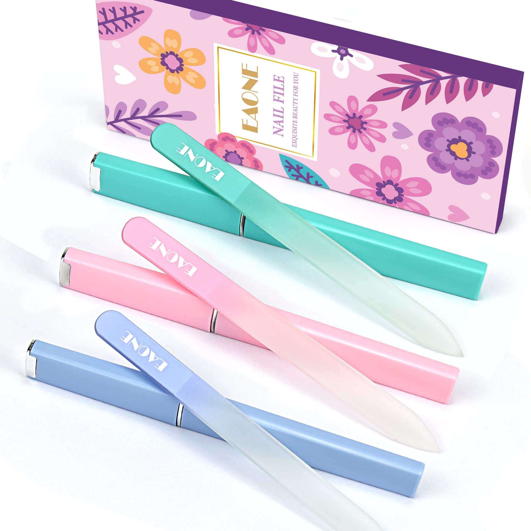 EAONE Glass Nail File with Case, 3 Pack Glass Fingernail Files Professional Crystal Diamond Nail Files for Natural Nails Czech G