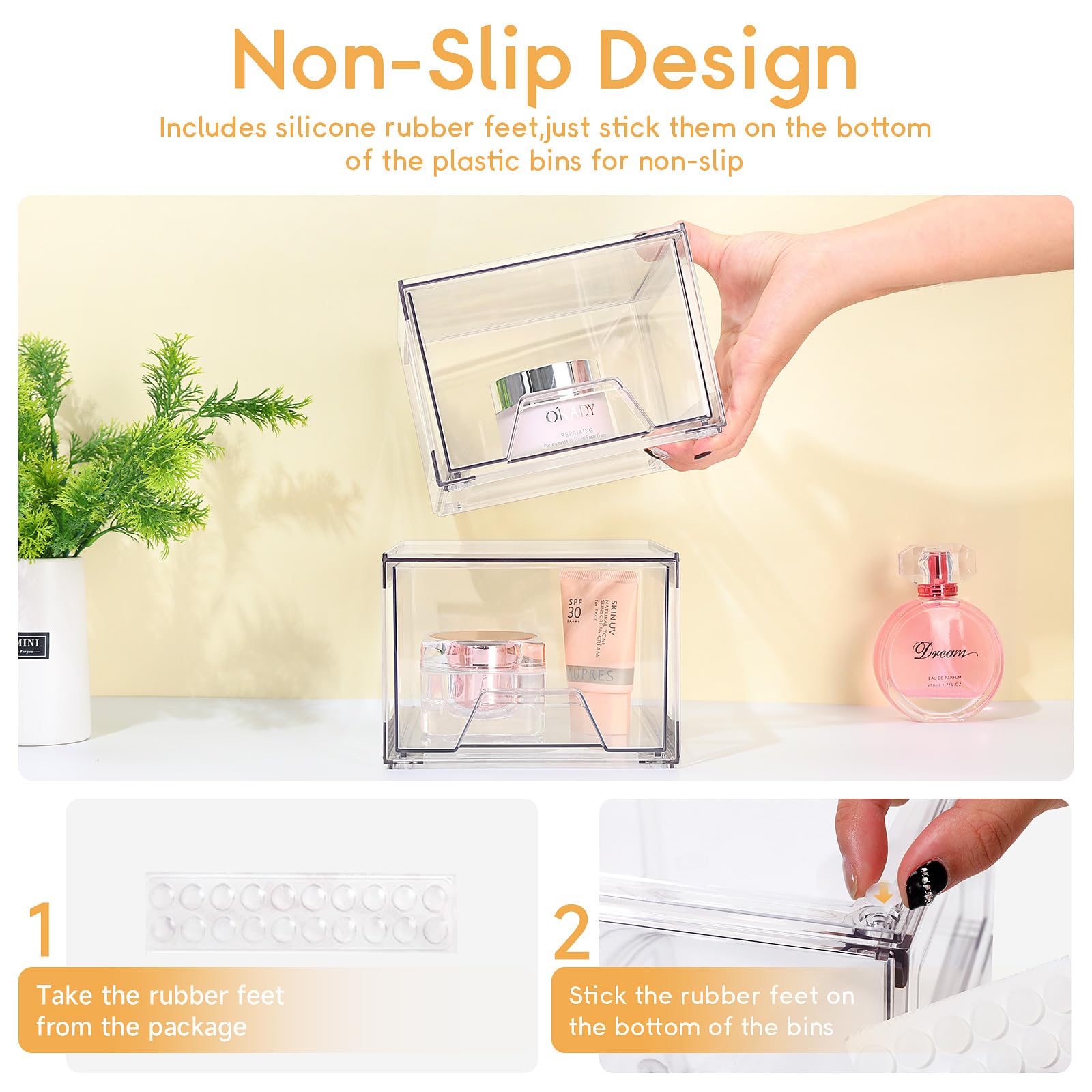Amaoot 4 Pack Stackable Makeup Organizer, Acrylic Bathroom Organizer And Storage Drawers, Clear Plastic Drawer Storage Bins For
