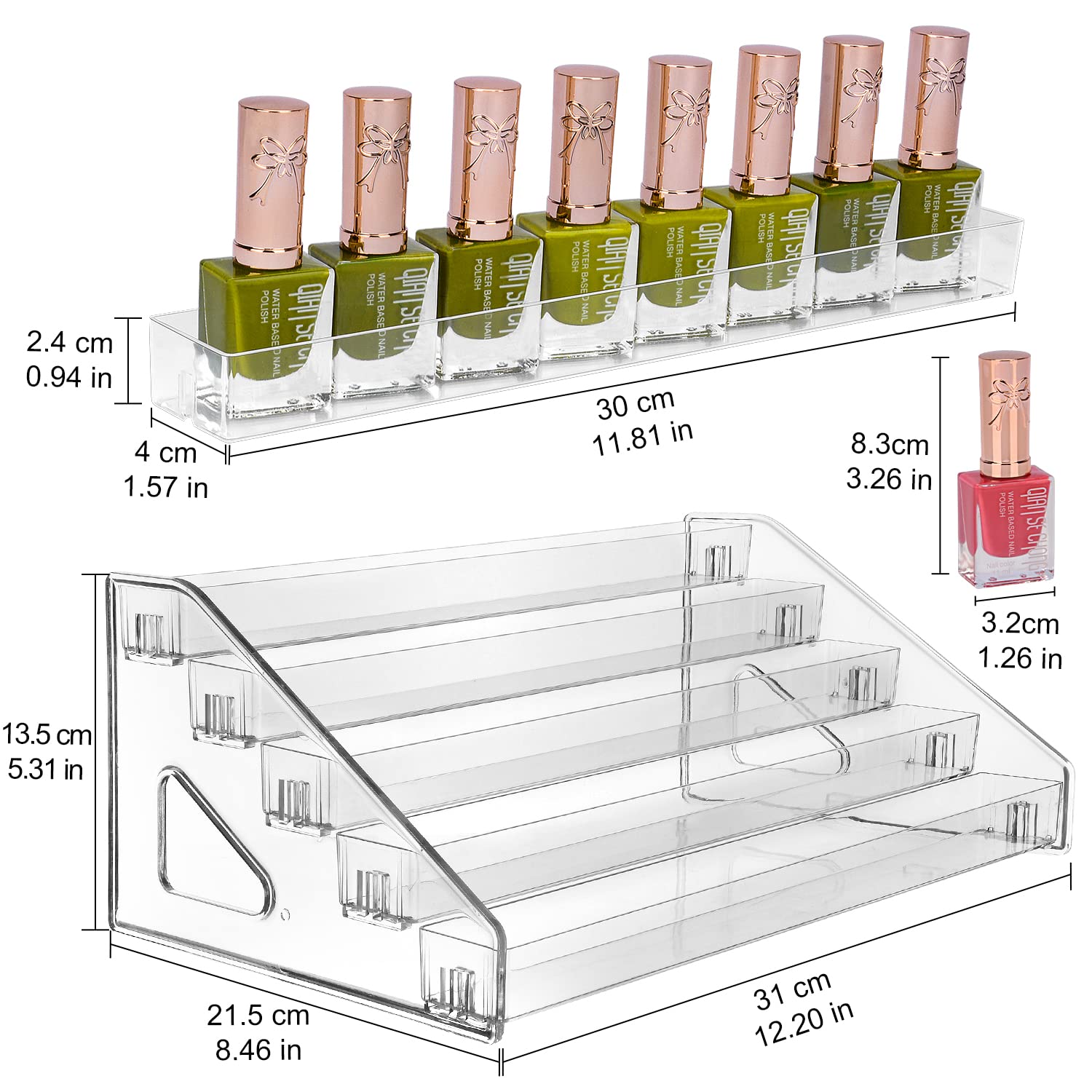 JessLab Nail Polish Organizer Sunglass Organizer, 5-Tier Clear Acrylic Acrylic Display Rack Eyeglasses Storage Essential Oil Hol