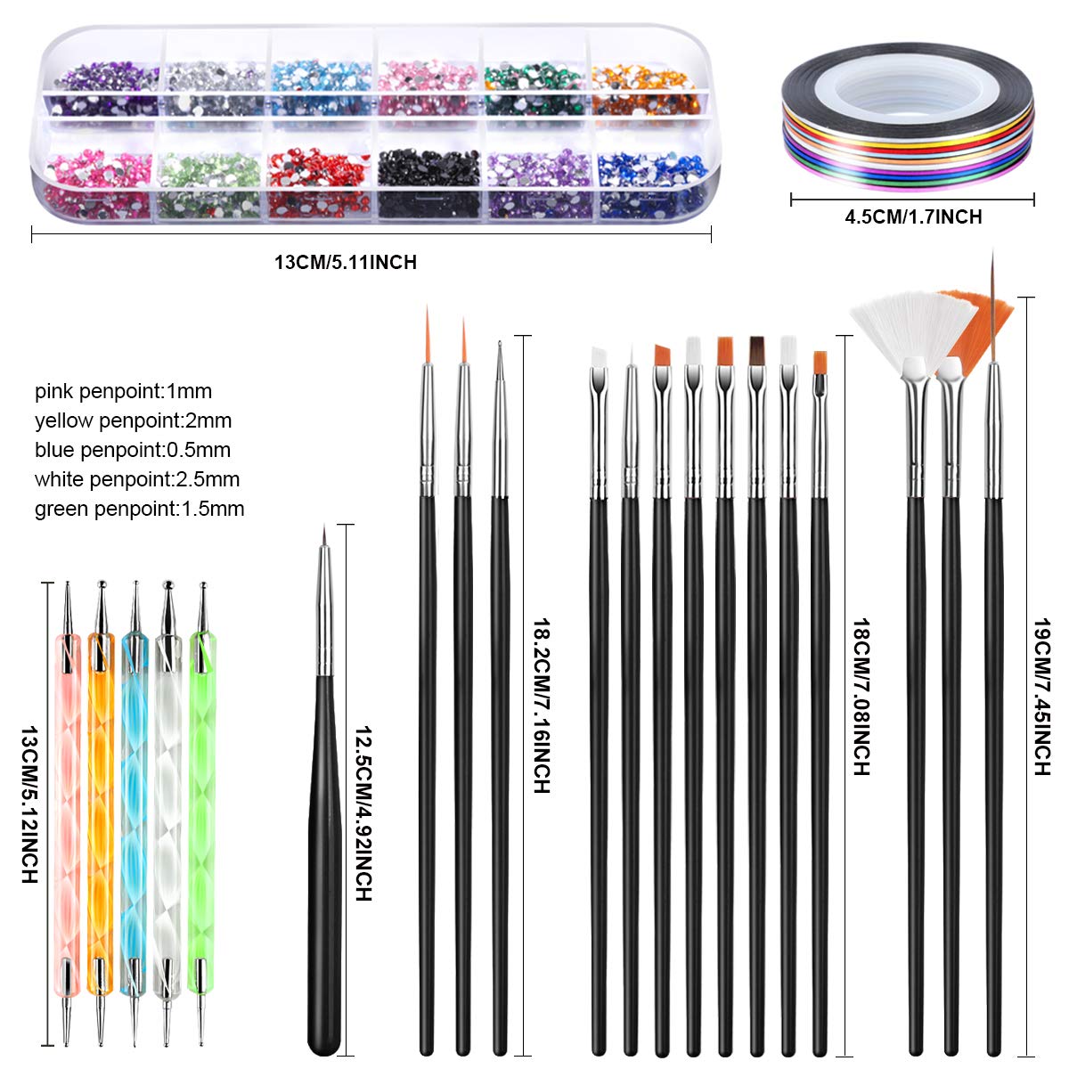 Nail Art Brush, Teenitor 3D Nail Art Decorations Kit With Nail Pen Designer Dotting Tools Colors Holographic Butterfly Nail Glit