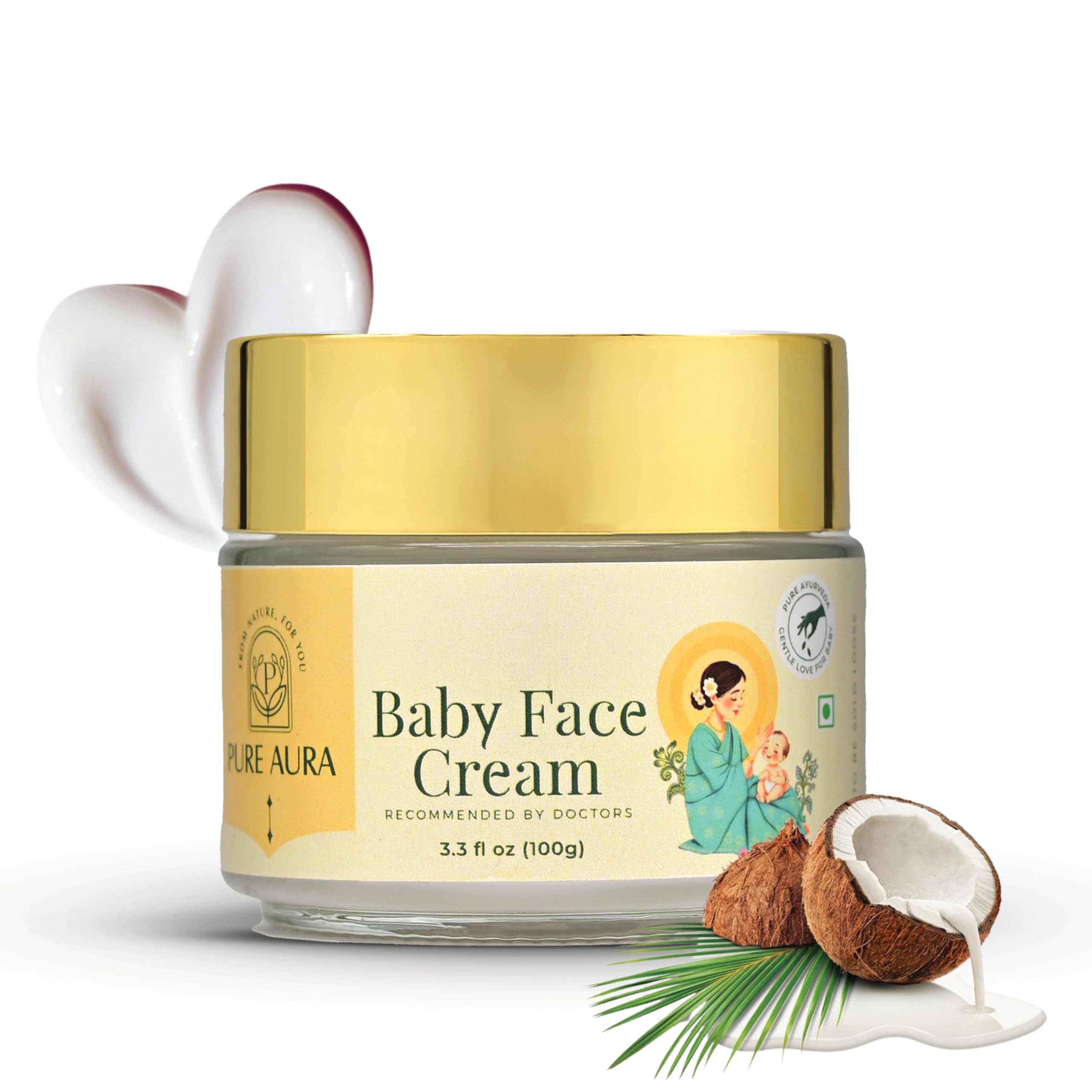 Pure Aura Baby Face Cream 100Gm | Ayurvedic & Organic Face Cream For Kids | Infused With Shea Butter & Almond Oil |Chemical-Free