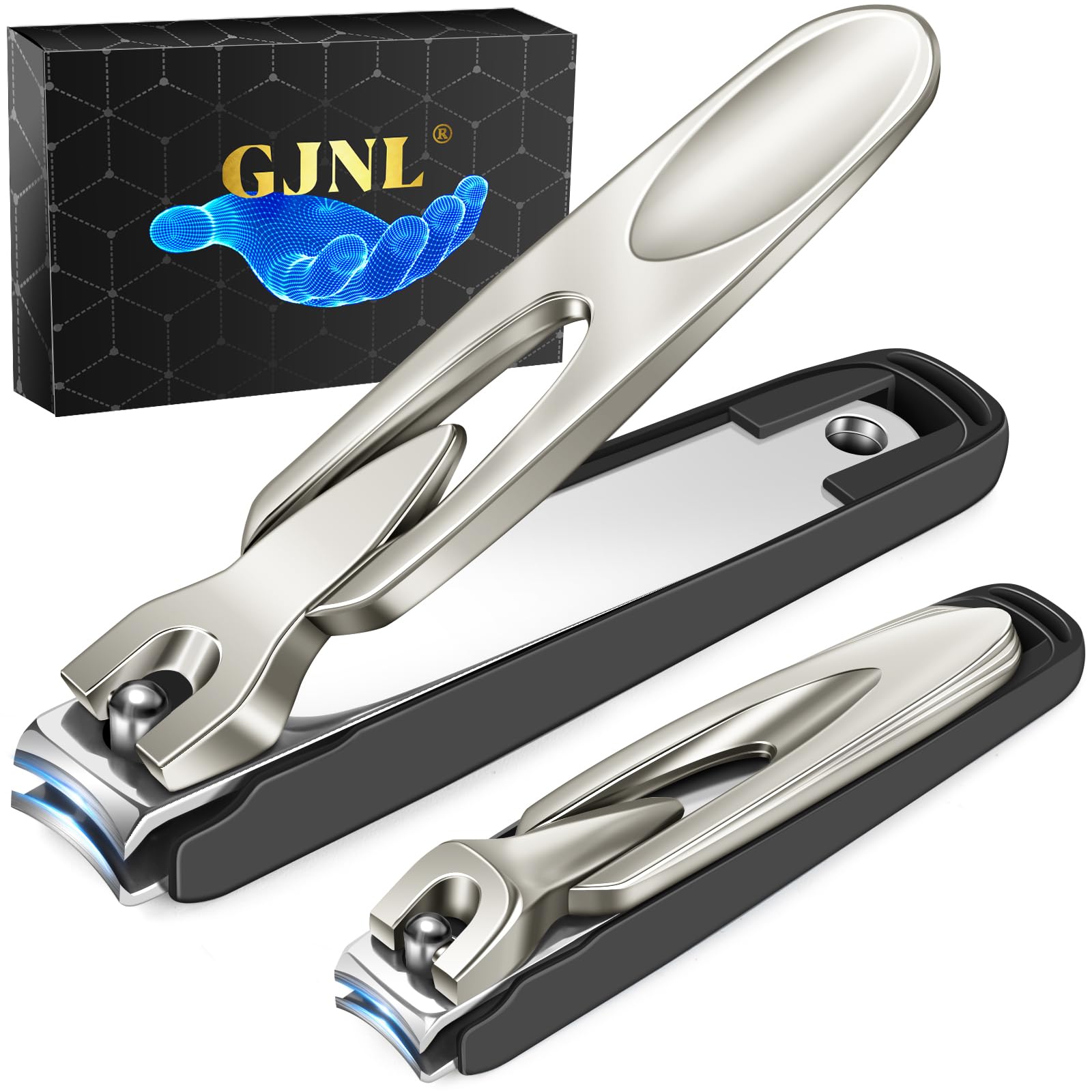 Nail Clippers for Men Women with Catcher, 2 Pack Sliver Large Small Anti Splash Self-Collecting Fingernail & Toenail Clippers, S