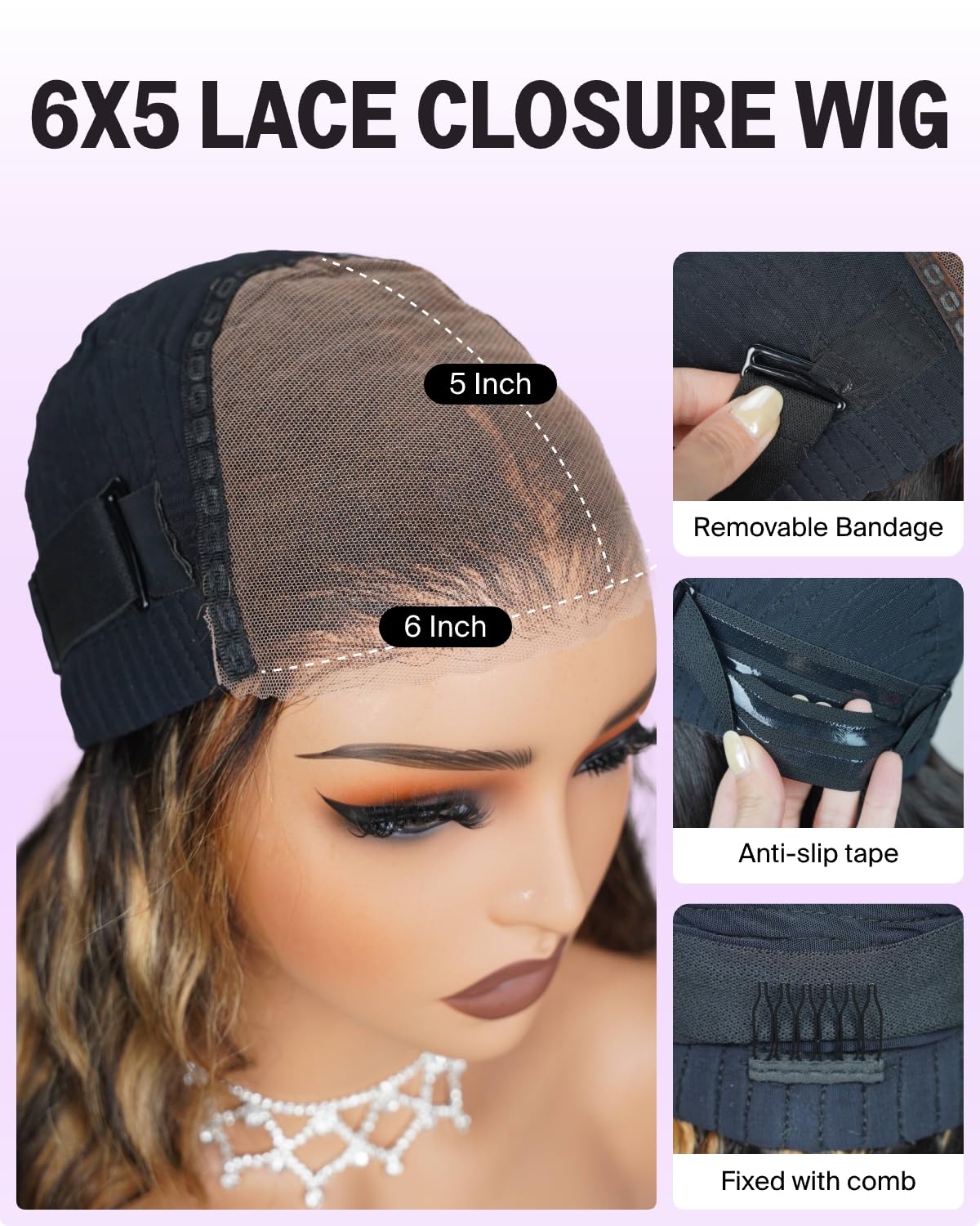 Megalook Wear And Go Glueless Wig 6X5 Balayage Wig Closure Wigs Human Hair 220% Density Highlight Loose Wave Glueless Wigs Human