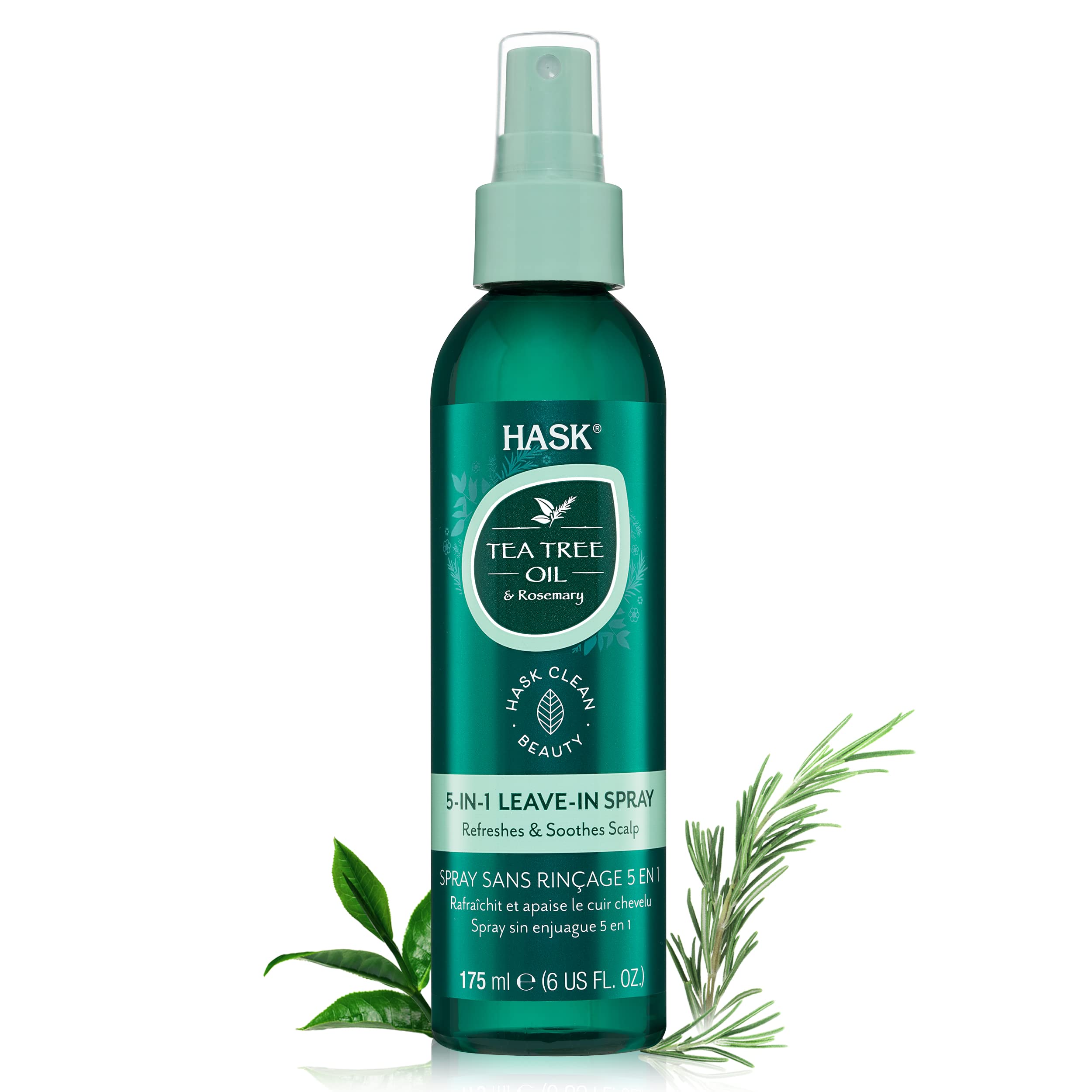 Hask Invigorating Tea Tree Oil 5-In-1 Leave In Conditioner Spray For All Hair Types, Color Safe, Gluten Free, Sulfate Free, Para
