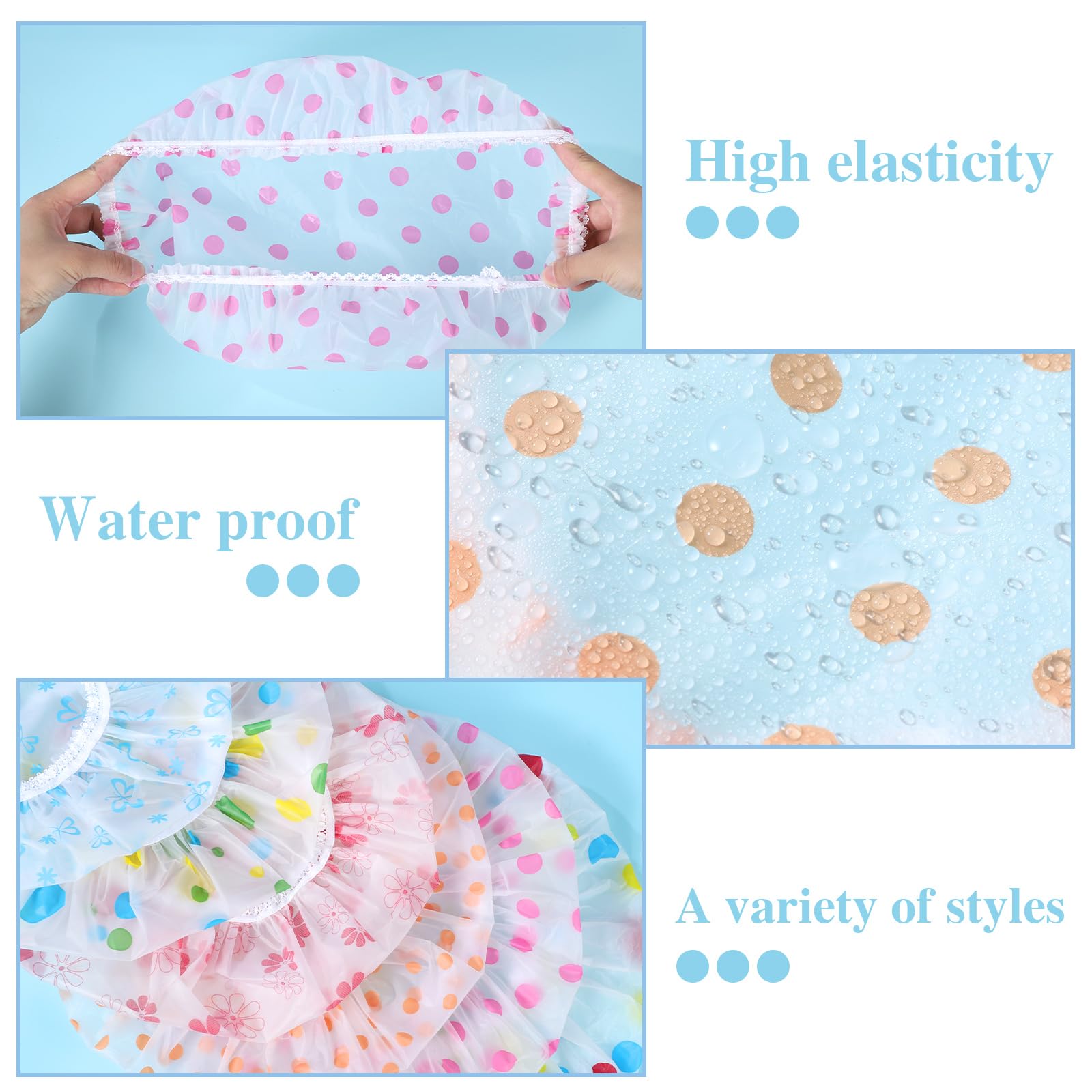 Pengxiaomei 6 Pcs Shower Cap, Hair Cap Reusable Waterproof Shower Caps For Women Men Kids