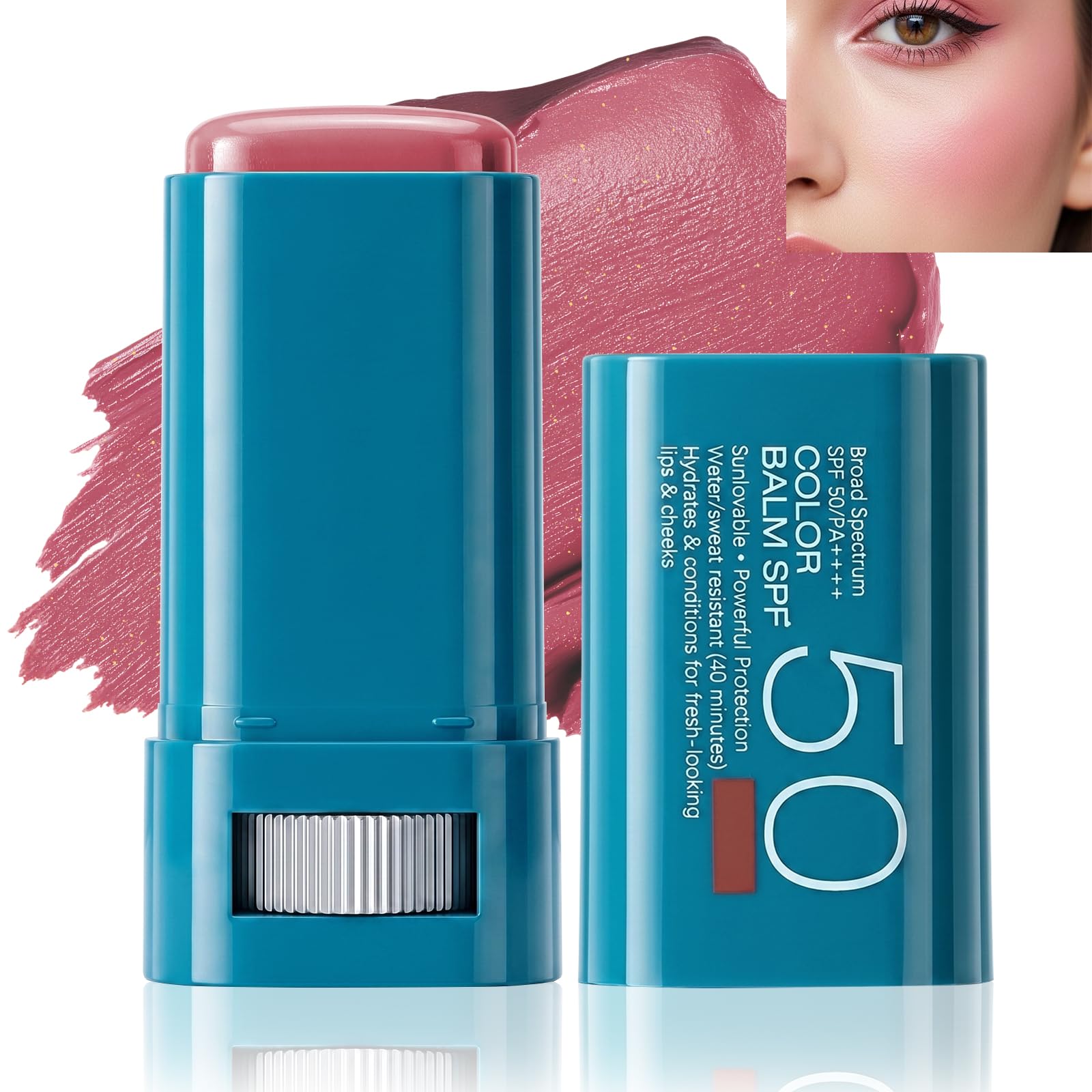 Sunscreen Blush Stick for Cheek & Lip SPF 50 Blendable Cream Color Balm, 06