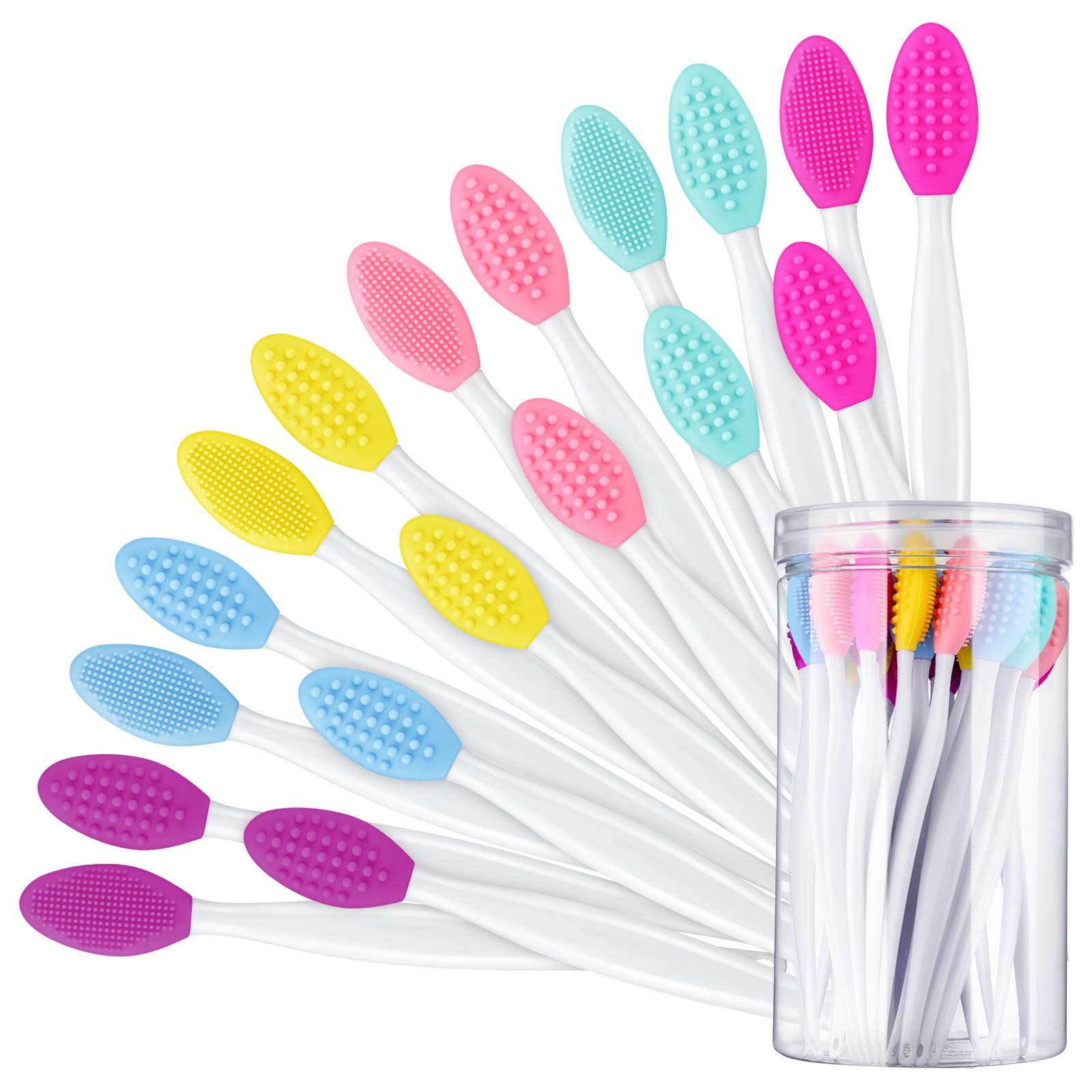 24 Pcs Silicone Exfoliating Lip Brush with Container, Double Sided Silicone Lip Scrubber Soft Cleaning Lip Brush Face Cleaning A