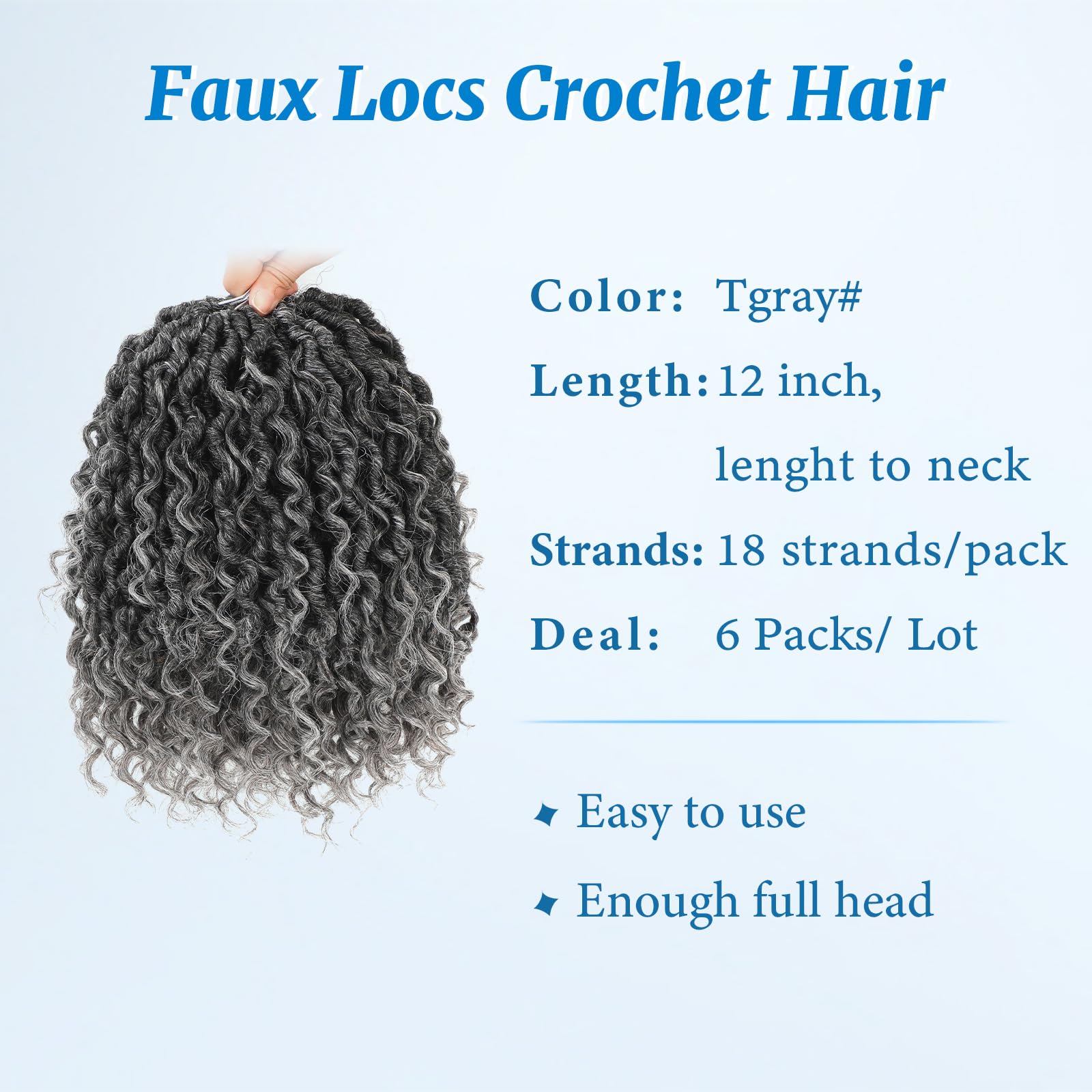 Forevery Faux Locs Crochet Hair 12 Inch Goddess Locs Crochet Hair 6 Packs Prelooped Crochet Hair For Black Women Grey Crochet Lo