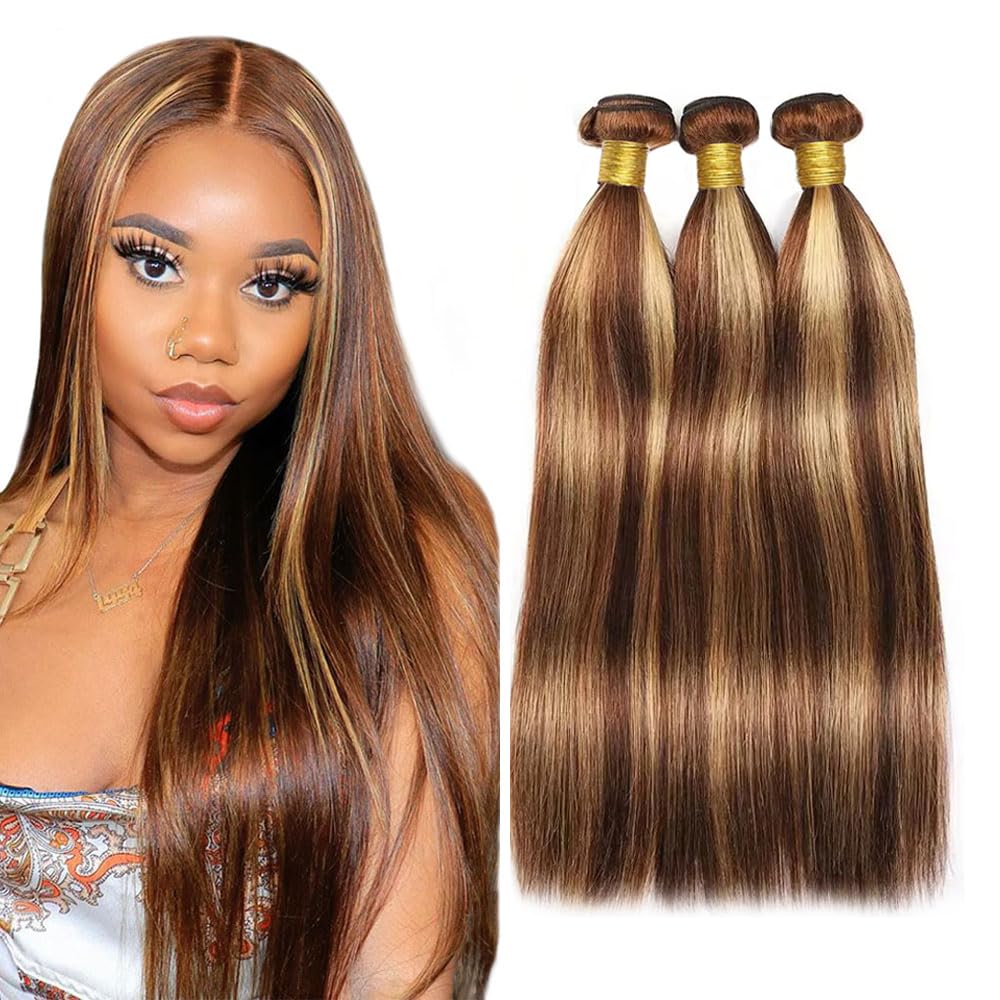 P4/27 Bundles Human Hair Highlight Straight Human Hair Bundles 16 18 20 Inch Soft And Healthy Unprocessed Remy Hair Extensions D