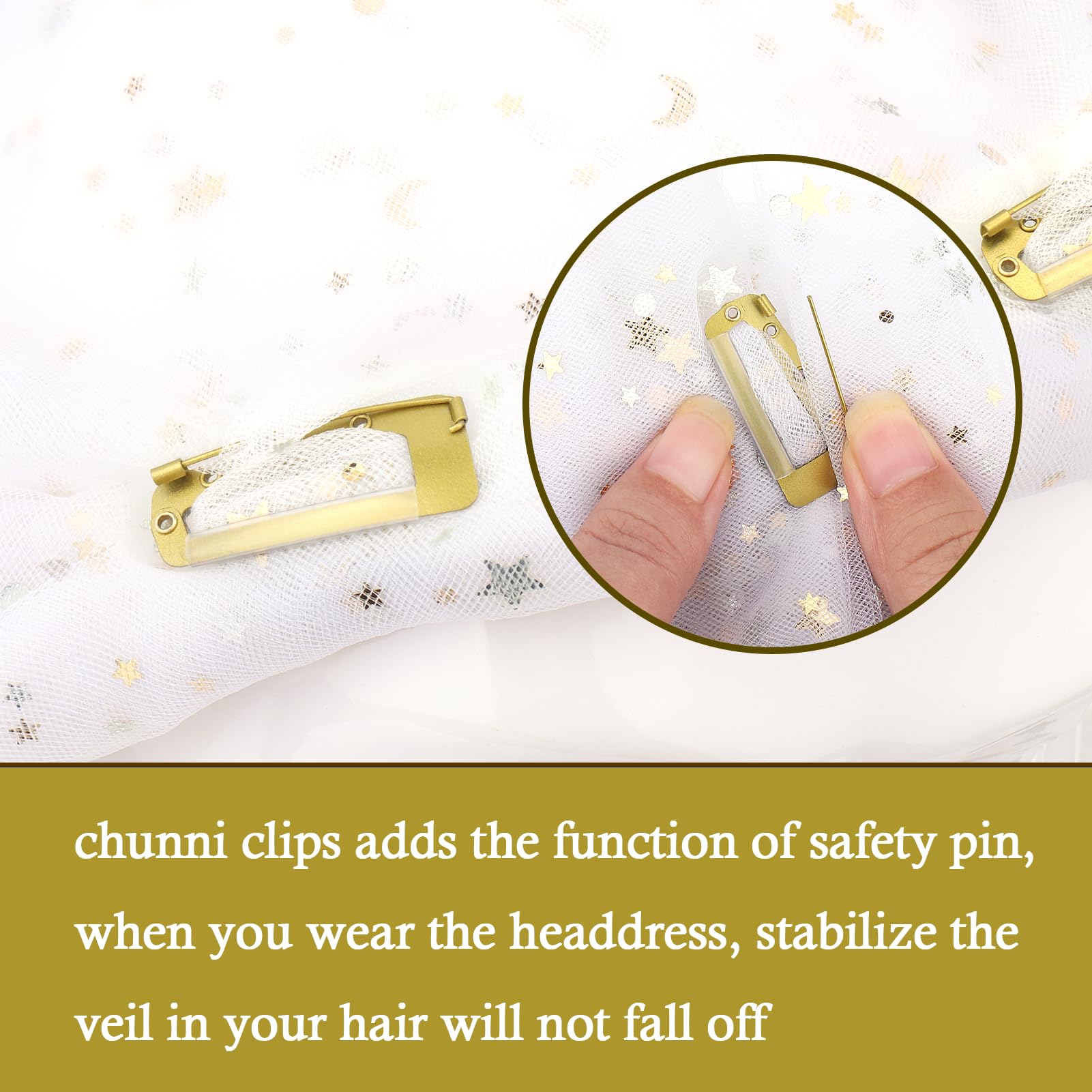 Vodolo Chunni Clips With Safety Pins,8 Pcs Strong Chunni Grip Dupatta Setting Clips Indian For Woman (Gold)