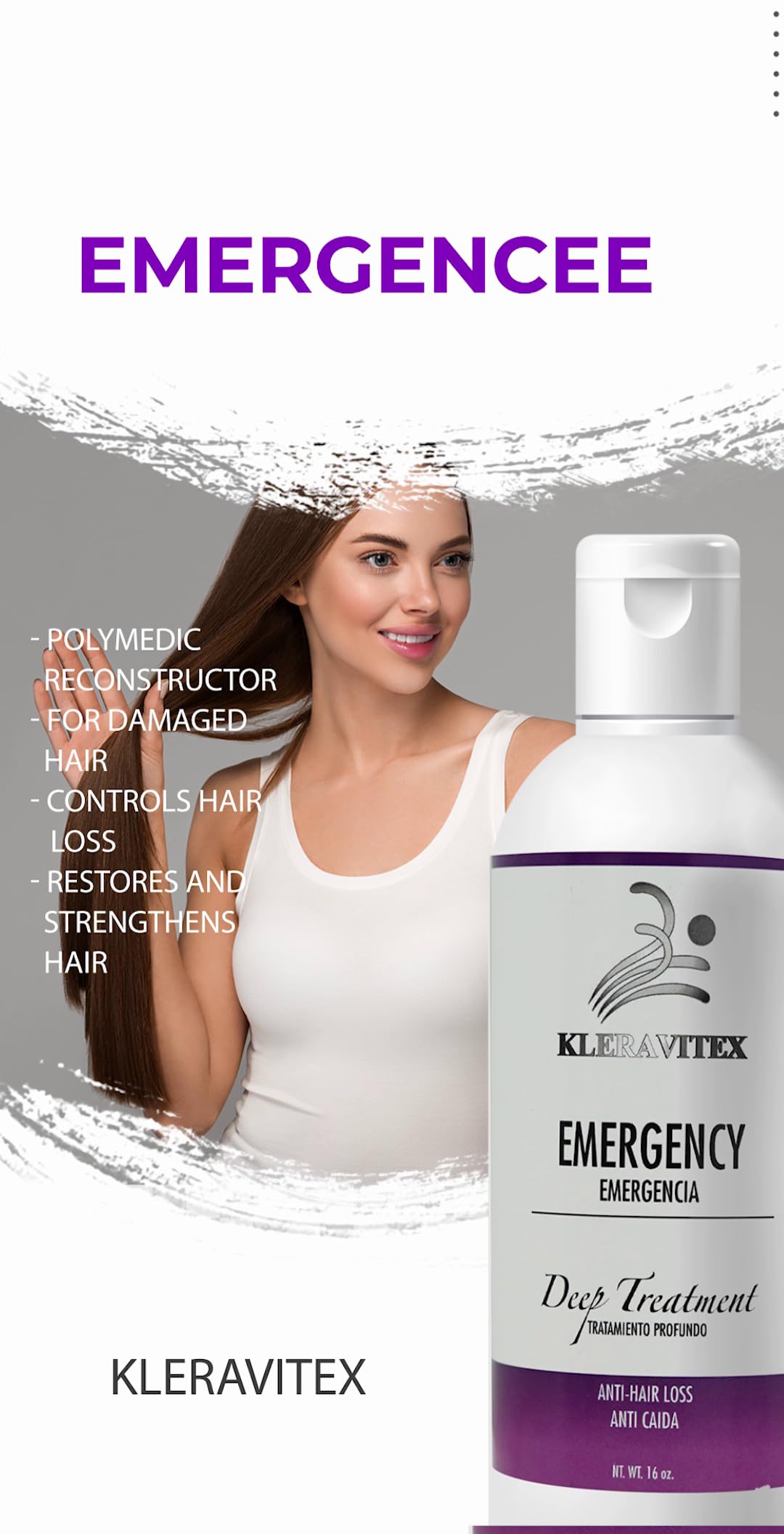 Kleravitex Emergencee Treatment For Hair - Polymedic Reconstructor - Perfect For Damaged and Colored Hair - Emergencia Capilar T