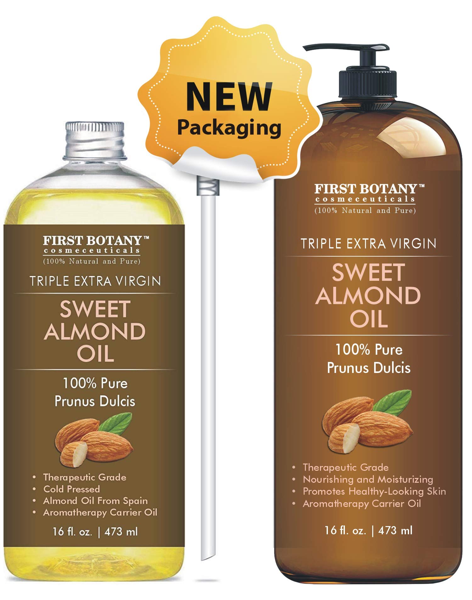 Cold Pressed Sweet Almond Oil - Triple Aaa+ Grade Quality, For Hair, For Skin And For Face, 100% Pure And Natural With Pump Disp