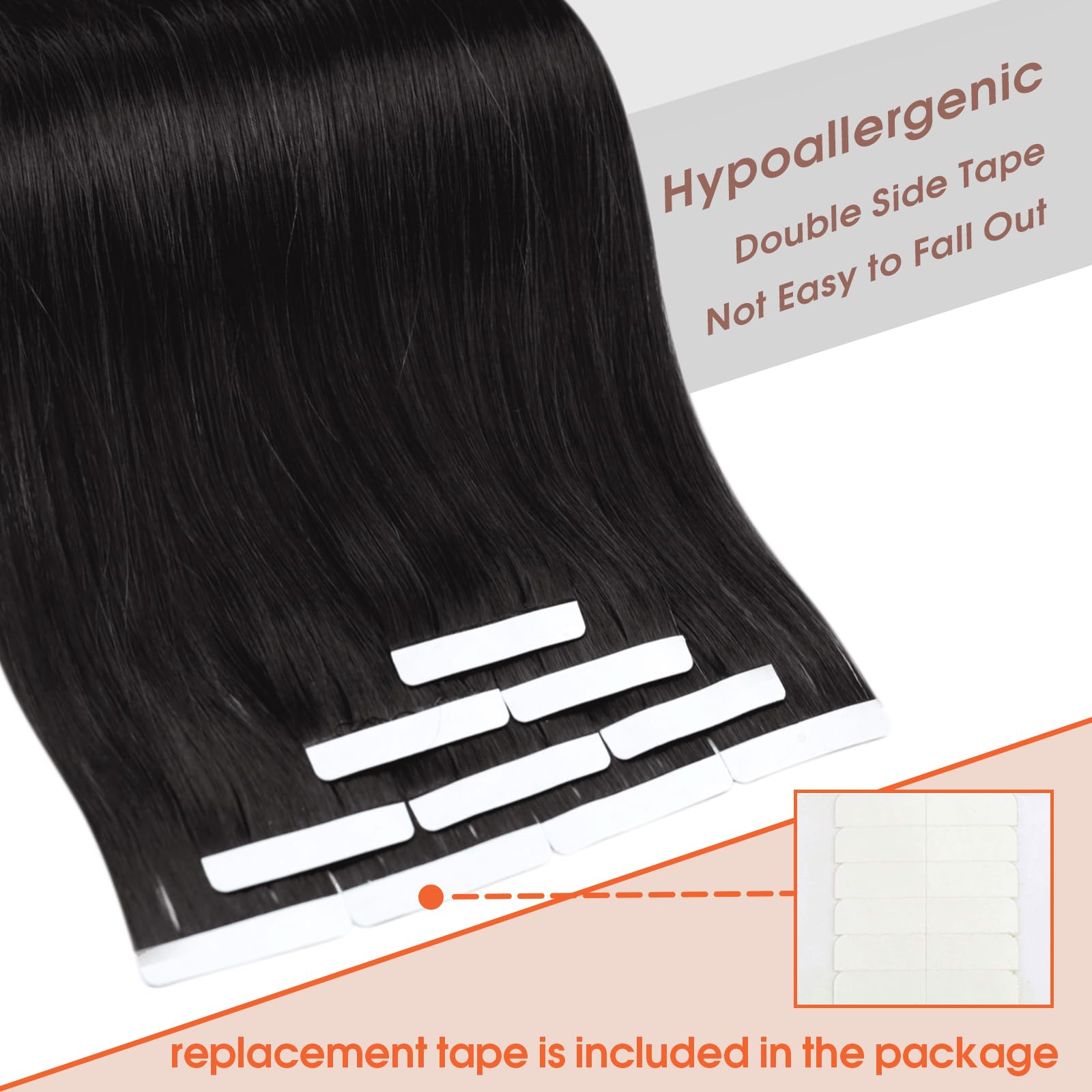 Sunny Hair Tape in Hair Extensions Real Human Hair Invisible Remy Hair Extensions Tape ins for Women Jet Black 24 inch 25G