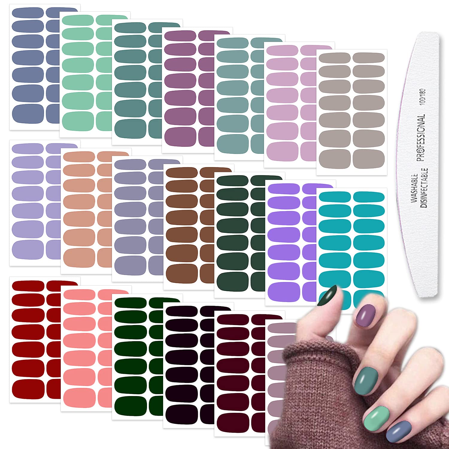 WOKOTO 20 Sheets Solid Color Nail Polish Strips Stickers Self-Adhesive Stick On Gel Nail Strips Full Nail Wraps for Women Nails 