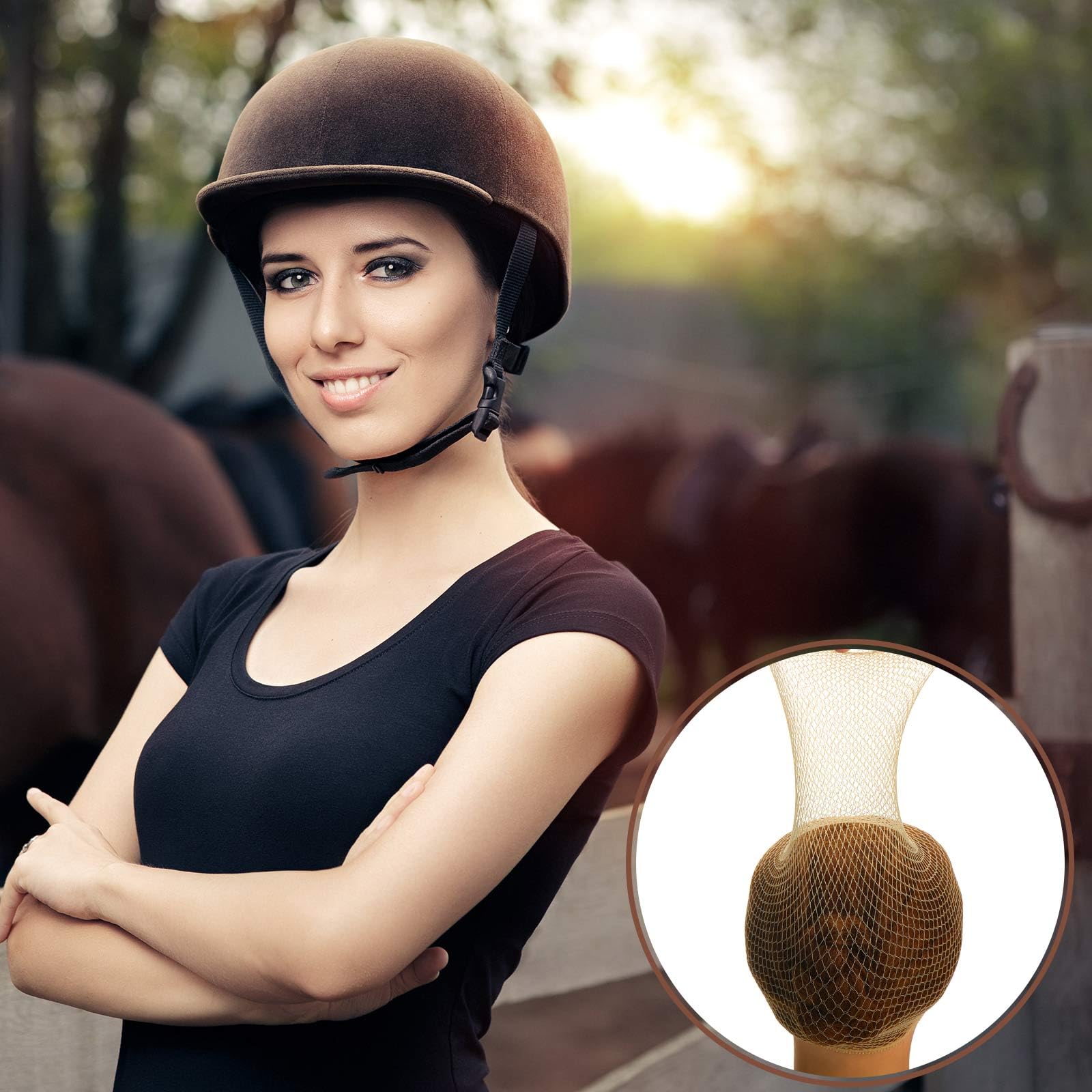 Yuxung 4 Pieces Equestrian Hair Net Women Ride Hair Net No Knot Cap Weaving Caps Wig for Long and Short(Blonde)