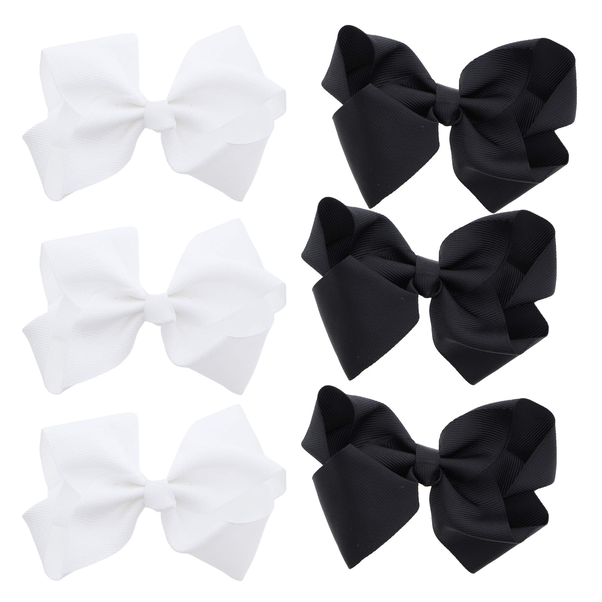 3 Inch Grosgrain Bow for Little Girls- Set of 6 (White and Black)