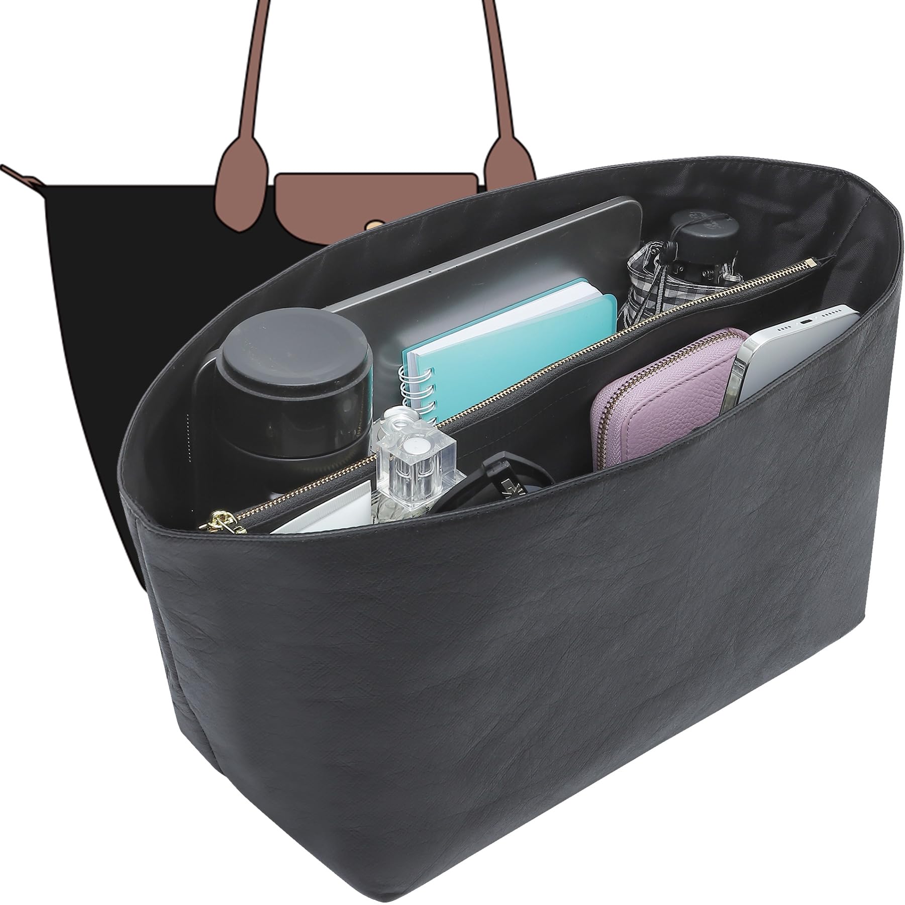 Doxo Purse Organizer Insert for le pliage Tote, Extra Lightweight Waterproof le pliage Large Organizer with YKK Zip, Bag Organiz