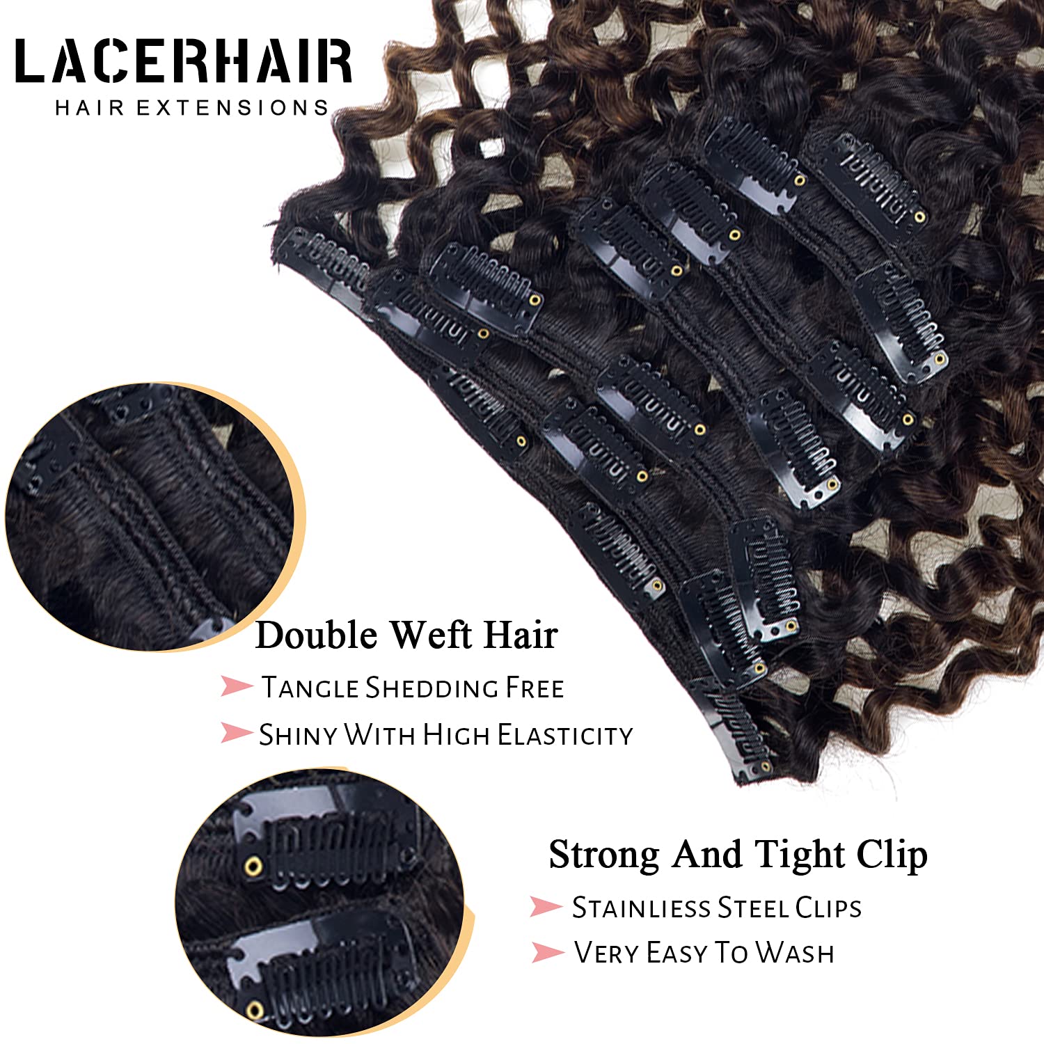 Clip In Human Hair Extensions Afro Jerry Curly 3B 3C Real Hair Clip In Extensions For Black Women Natural Black Colour 100% Braz