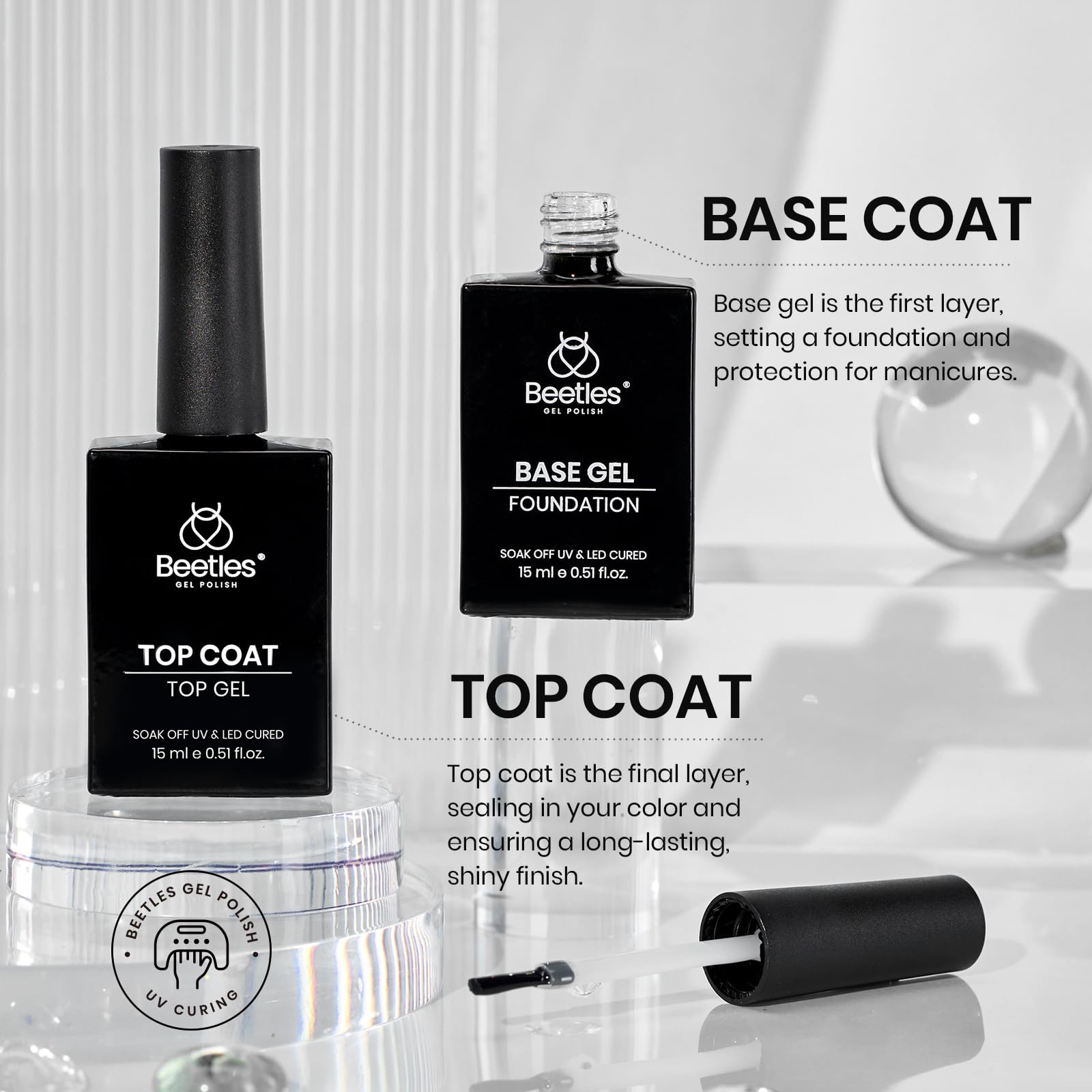 Beetles 4 Pcs 15Ml Gel Top Coat And Base Coat Set With Nail Dehydrator And Primer,Professional Nail Prep Acid-Free & Hema-Free D