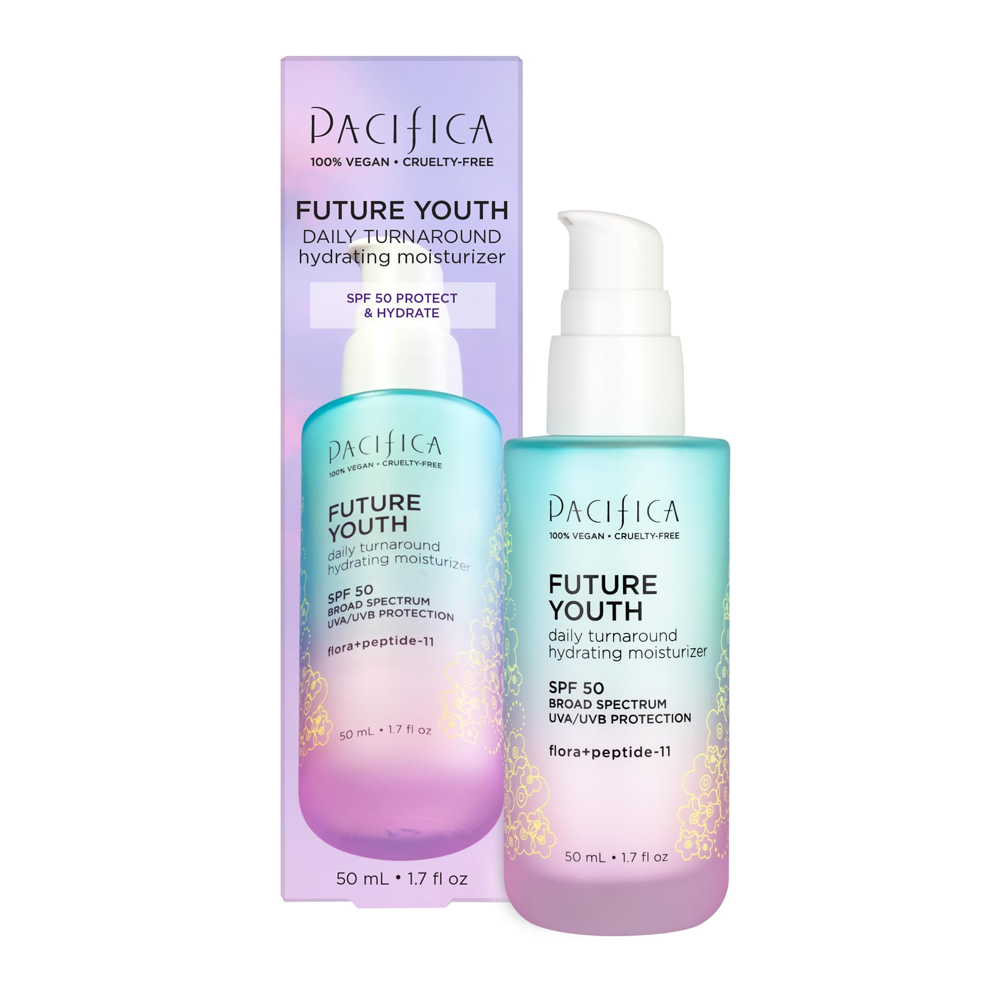 Pacifica Beauty Future Youth Daily Turnaround Hydrating Moisturizer, Spf 50 Broad Spectrum, Uva/Uvb Sun Protection, Sunscreen, F