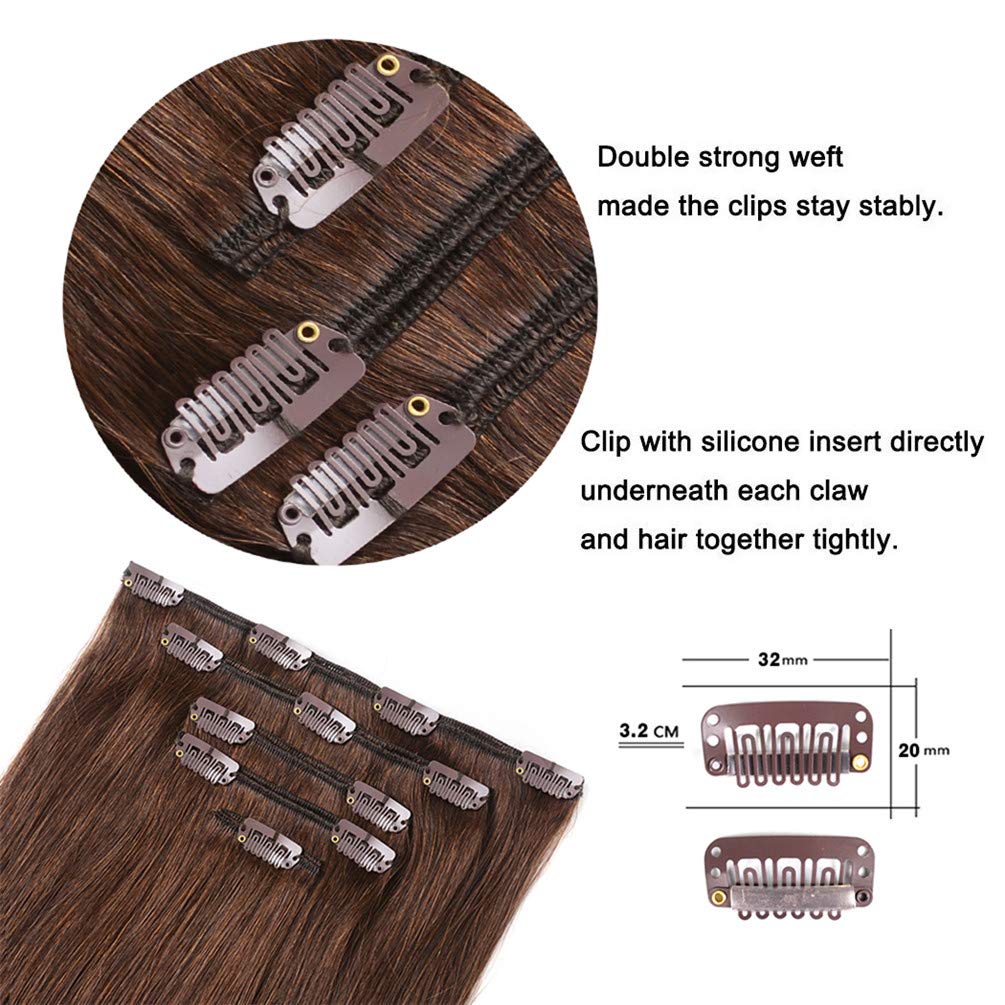 5 Pieces 16 Remy Clip In Hair Extensions Human Hair Medium Brown - Beauty Silky Straight Short Thick Real Hair Extensions For Wo