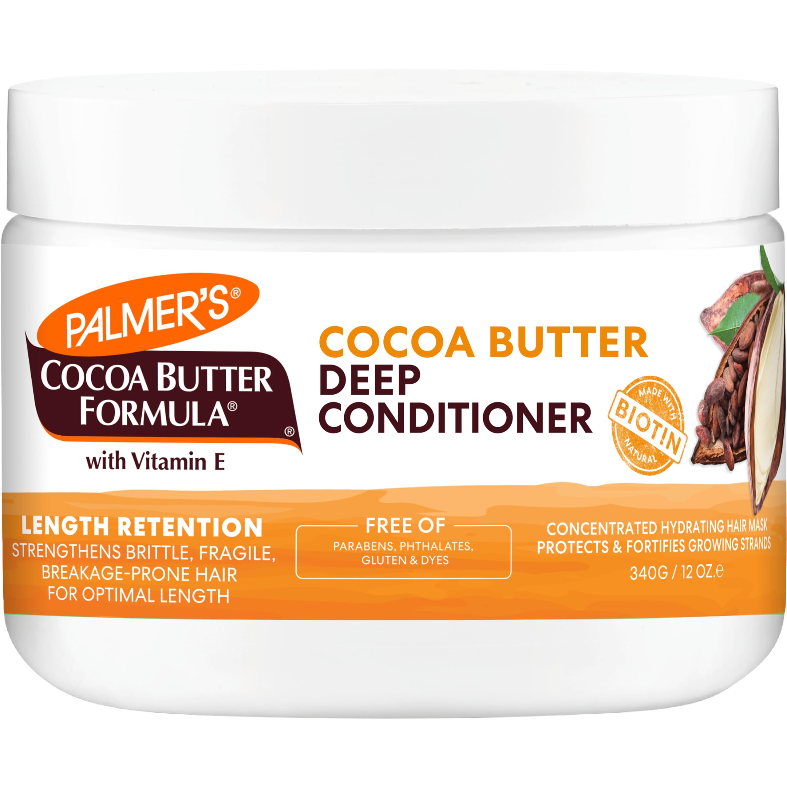 Palmer's Cocoa Butter & Biotin Length Retention Deep Conditioner, Strengthen, Nourish and Restore Elasticity and Shine, Suitable