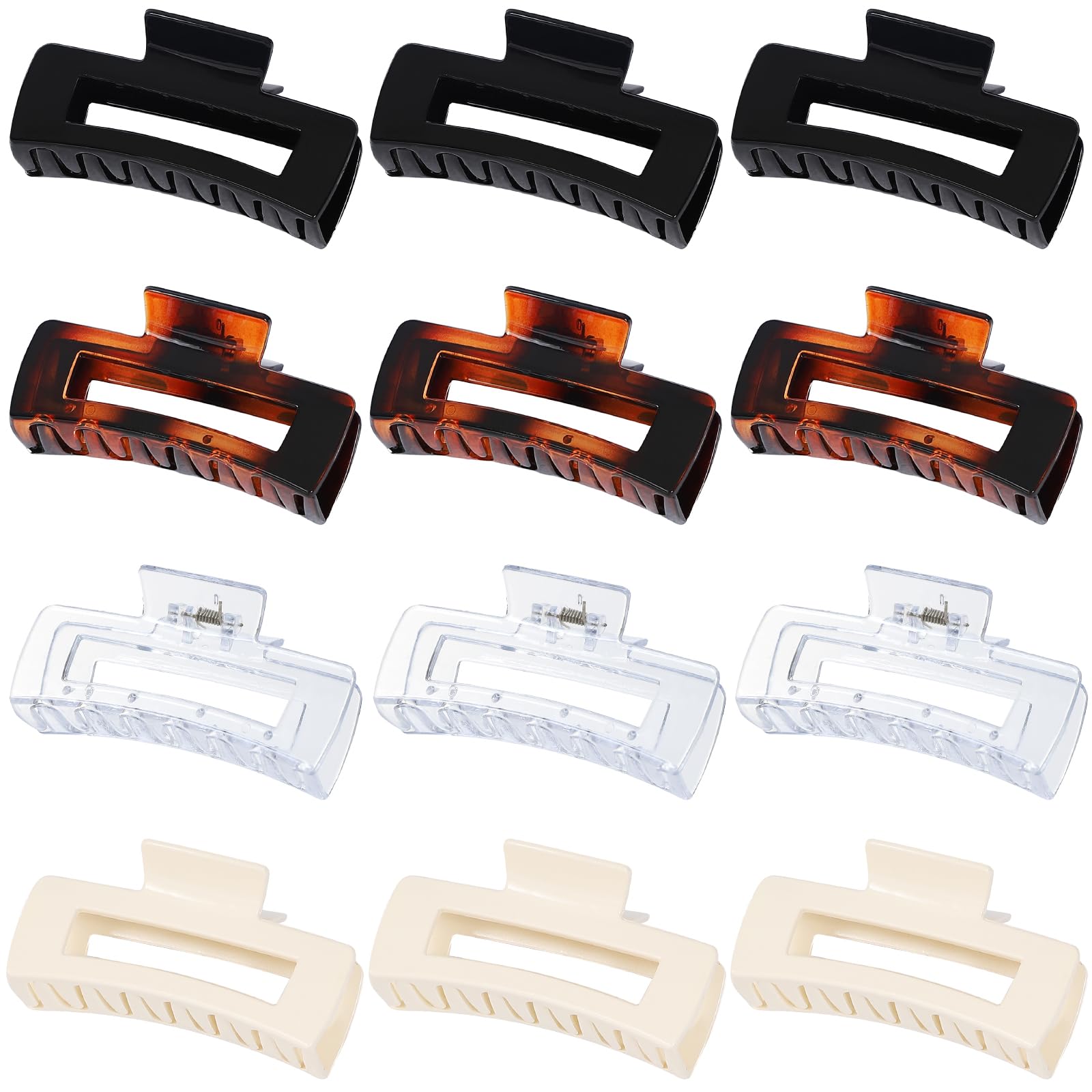 Sisiaipu 4.1 Inch Large Claw Clips - 12 Pcs Jumbo Square Jaw Clips For Thick Hair, Bulk Hair Accessories For Women And Girls - T