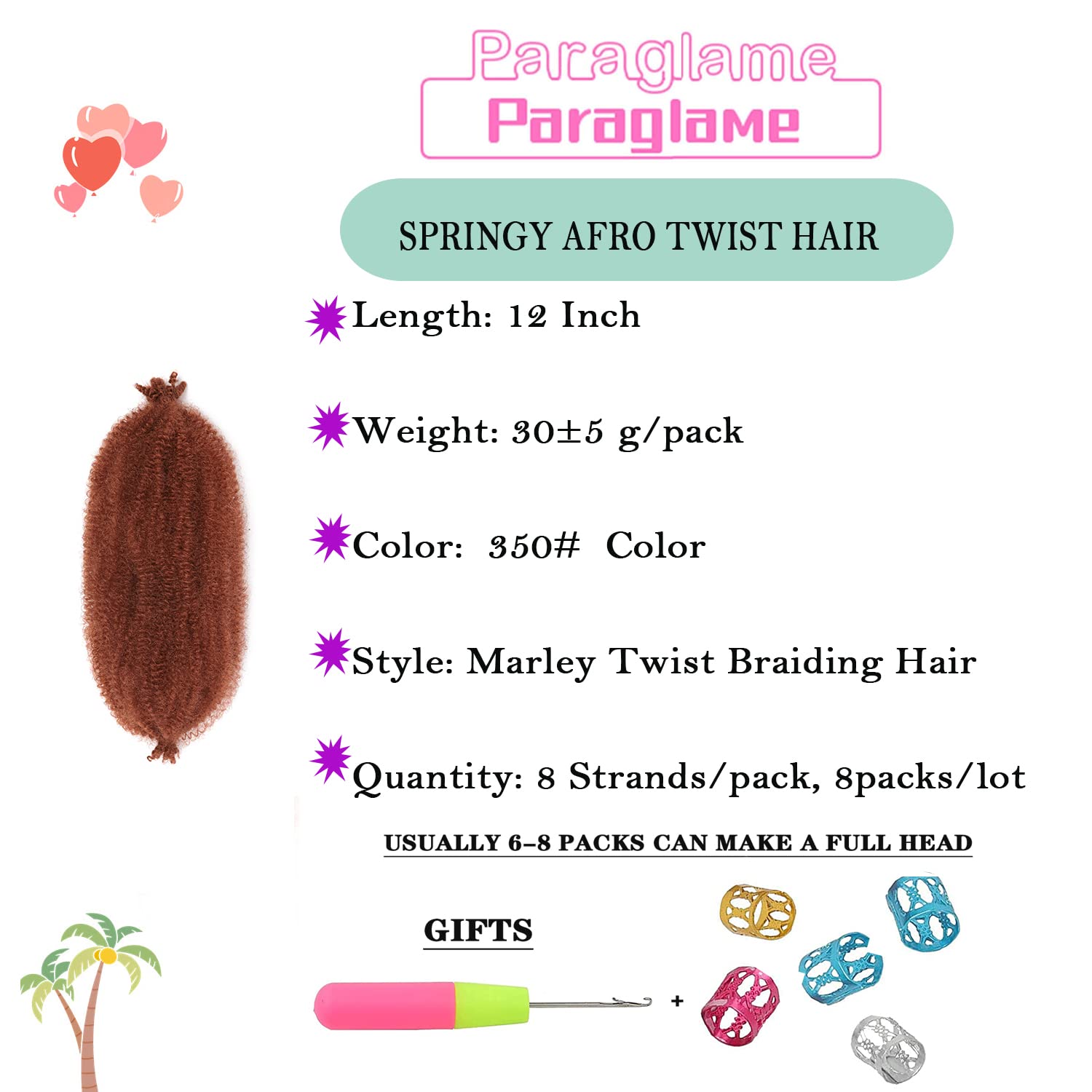 12 Inch Marley Twist Braiding Hair 8 Packs Pre-Separated Springy Afro Twist Hair Extension For Passion Butterfly Locs Kinky Afro