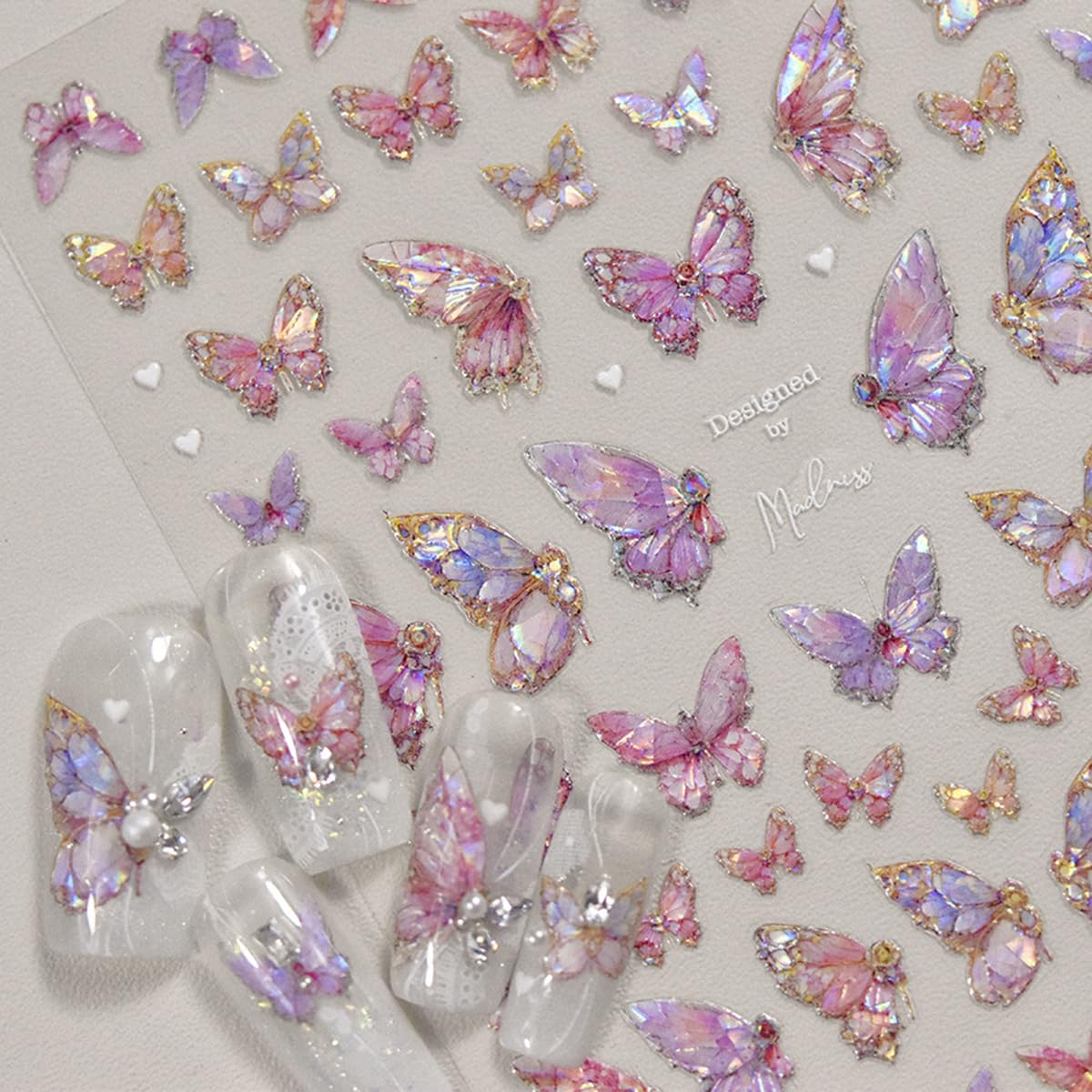 Butterfly Nail Art Stickers Decals Pink Butterfly 5D Embossed Nail Decals Shell Light Butterfly Nail Designs Adhesive Sticker Ma