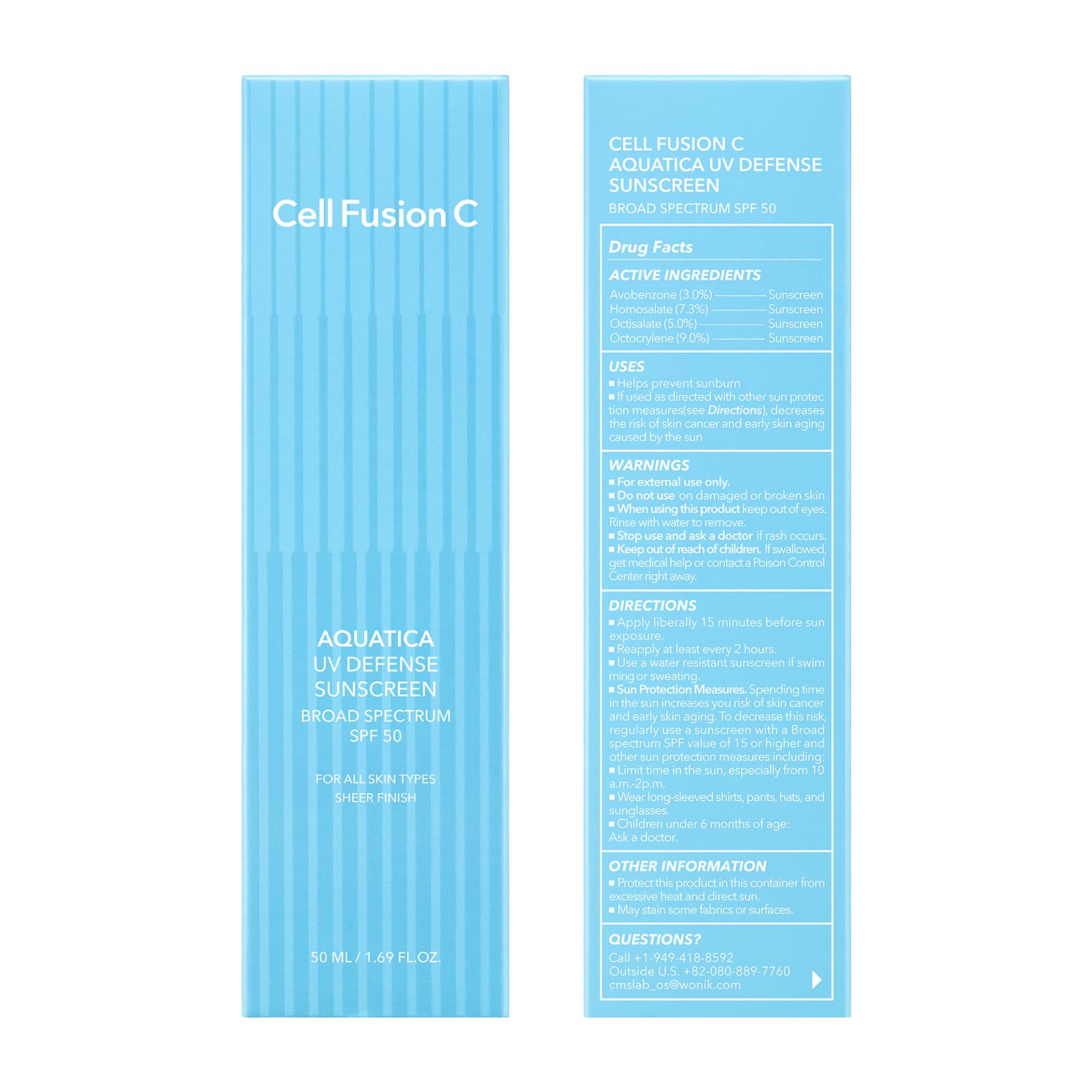 Cell Fusion C Aquatica UV Defense Face Sunscreen SPF 50, No White Cast, Hydrating SPF Moisturizer with PDRN, 50ml / 1.69 fl.oz