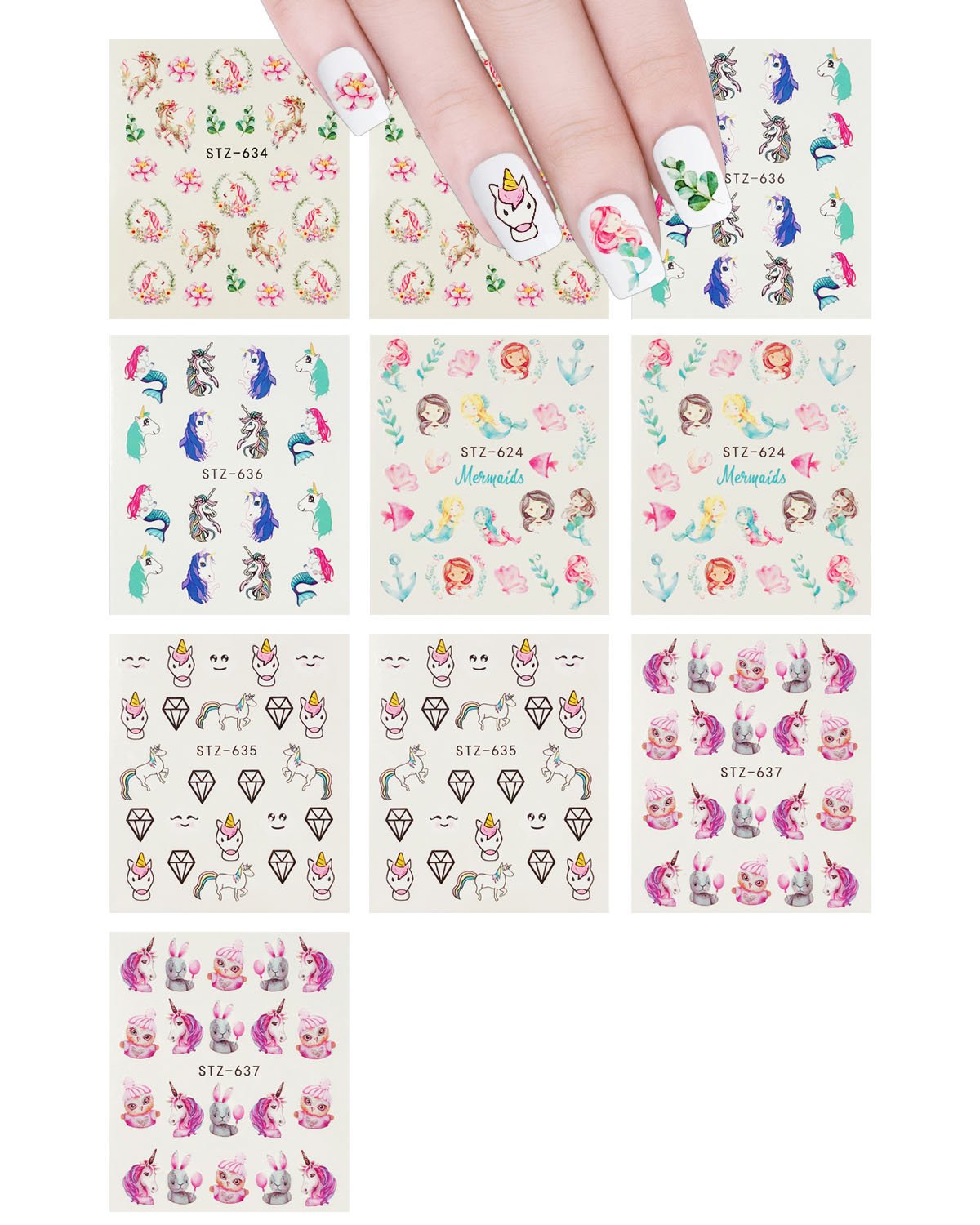 Allydrew Mermaids & Unicorns Nail Art Water Slide Nail Decals (10 Sheets)