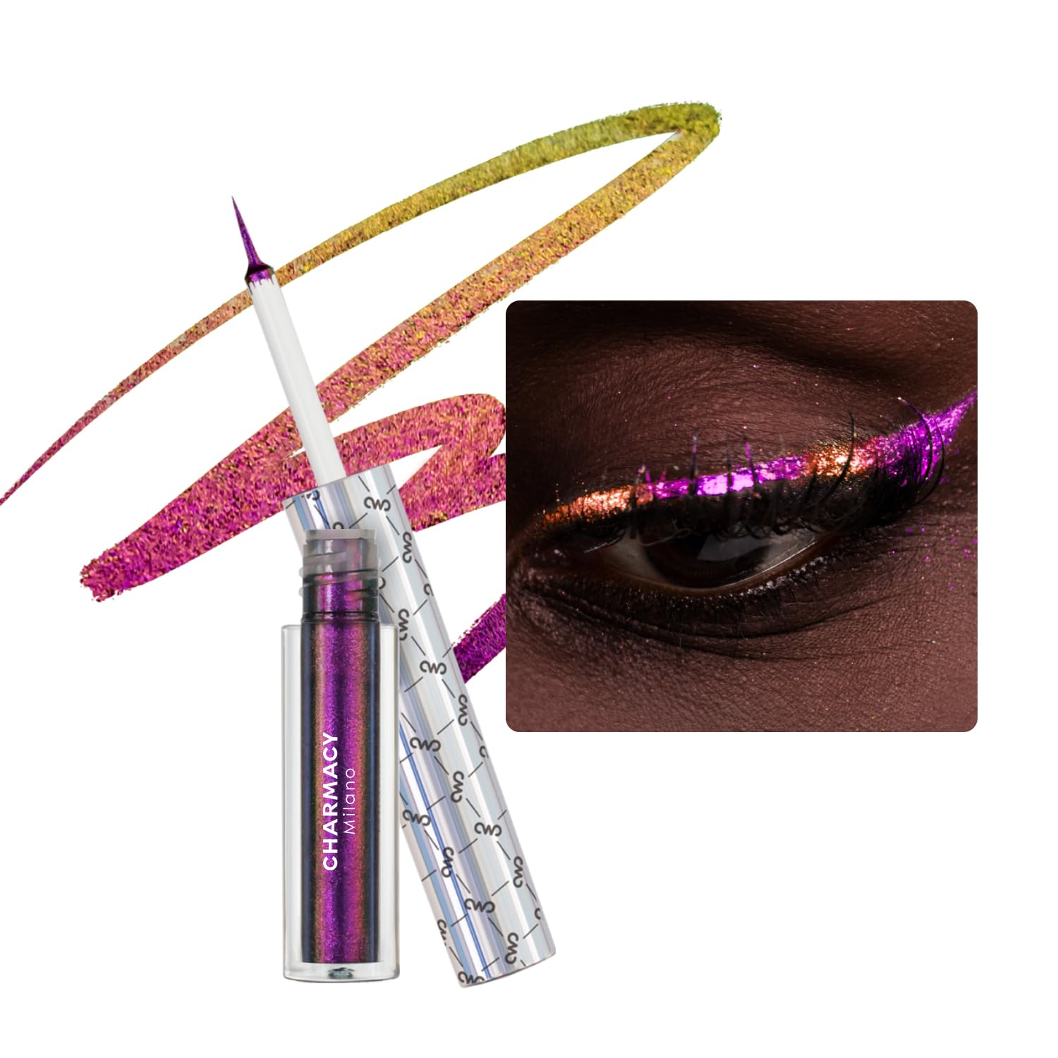 Charmacy Multichrome Eyeliner Liquid Liner, Metallic Glitter Shimmer Eyeliner, Long Lasting High Pigmented With Waterproof & Smu