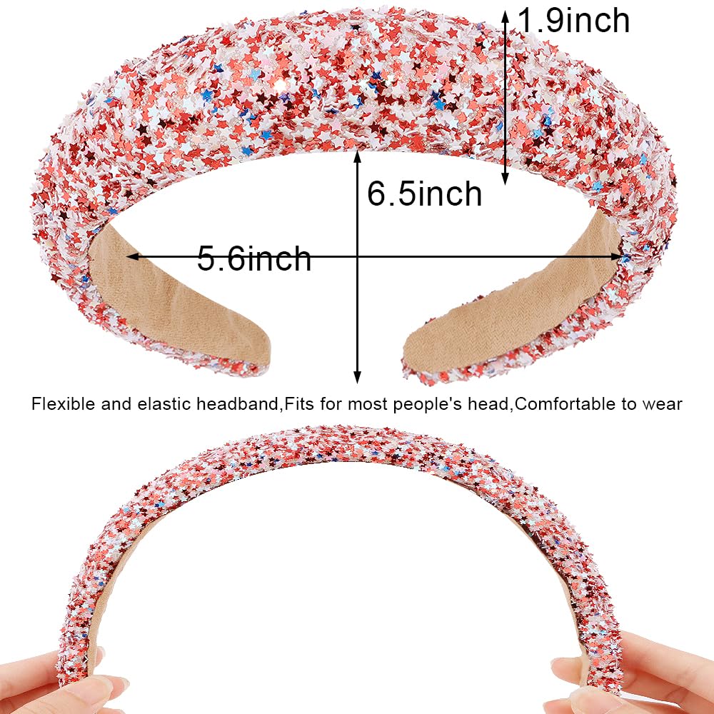 Ahoney 2 Pack Red Headband For Women Girls, Red Christmas Headband Glitter Star Sequin Padded Headbands For Women Sparkly Hoilda