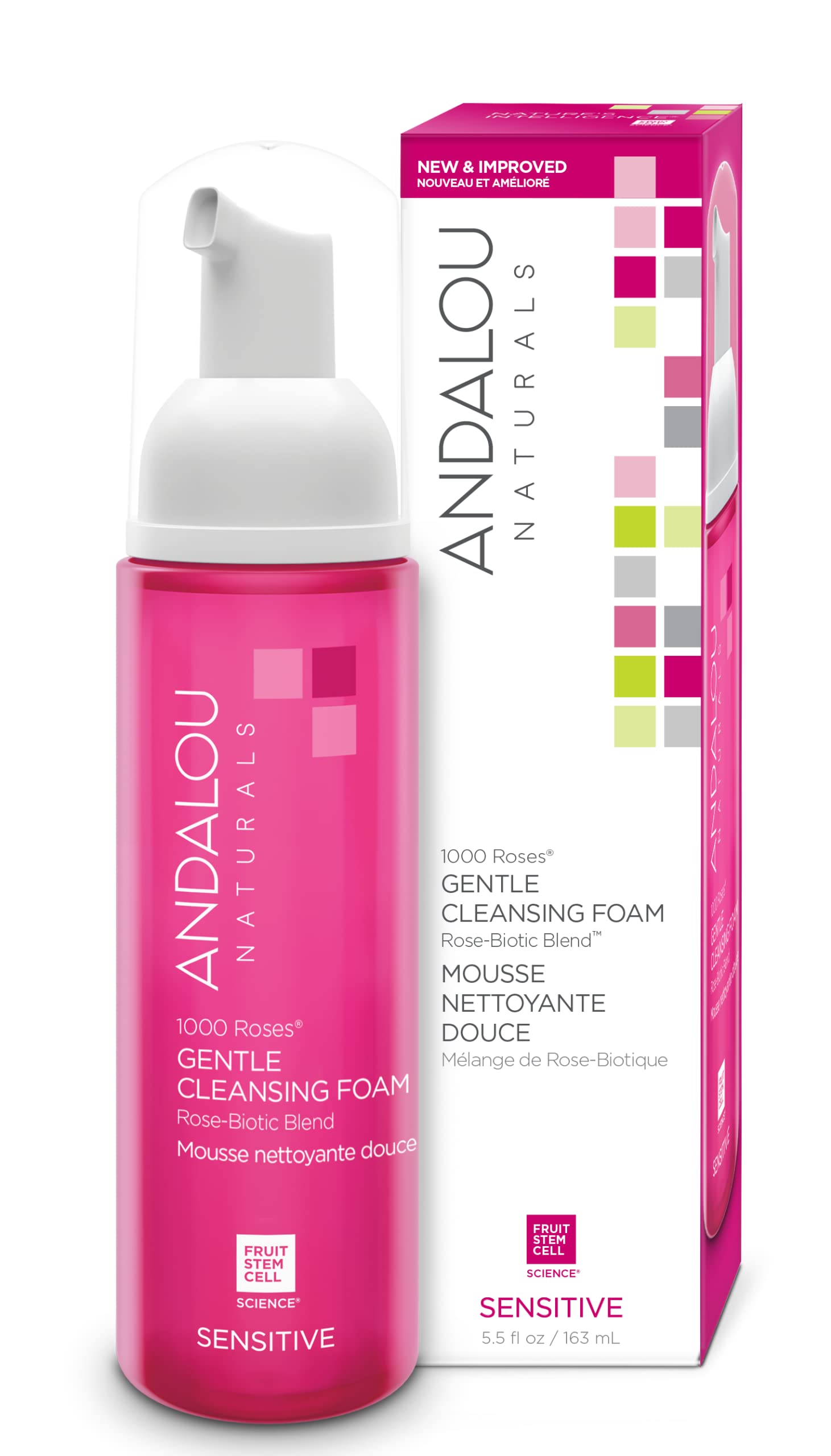 Andalou Naturals 1000 Roses Gentle Cleansing Foam | Foaming Face Wash with Rose Stem Cells & Organic Aloe Leaf Juice | Hydrating