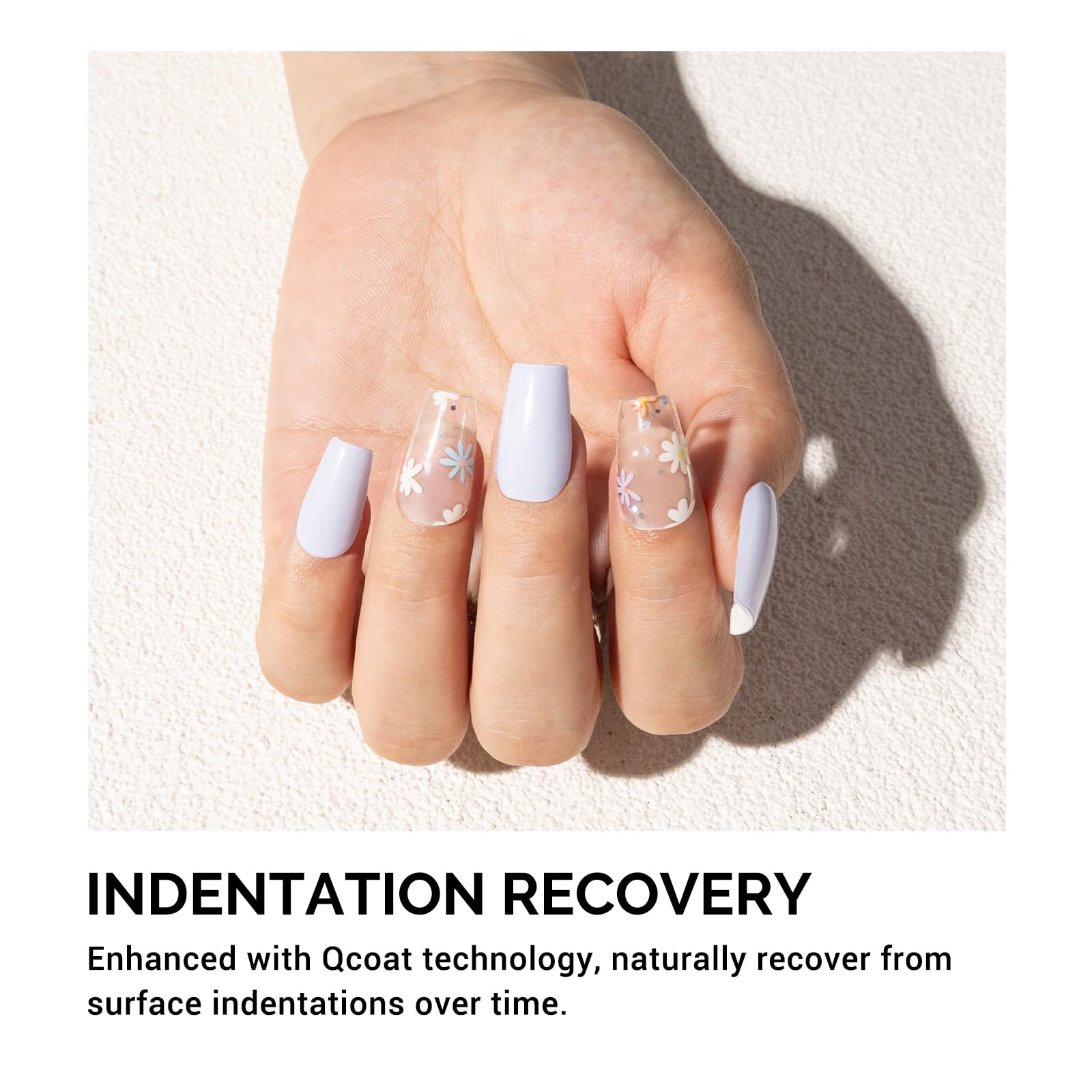 Melodysusie Qcoat Fully Cured Gel Nail Strips (Light Blue Flowers) - Uv Free Nail Polish Strips, Salon-Quality, Long Lasting Gel