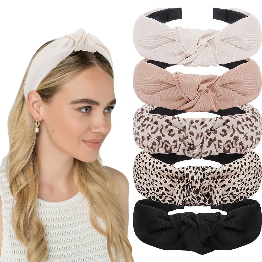 AHONEY 5 Pack Knotted Headbands for Women Trendy Fashion Thick Headbands Top Knot Non Slip Cute Hair Accessories Multi-style Hea