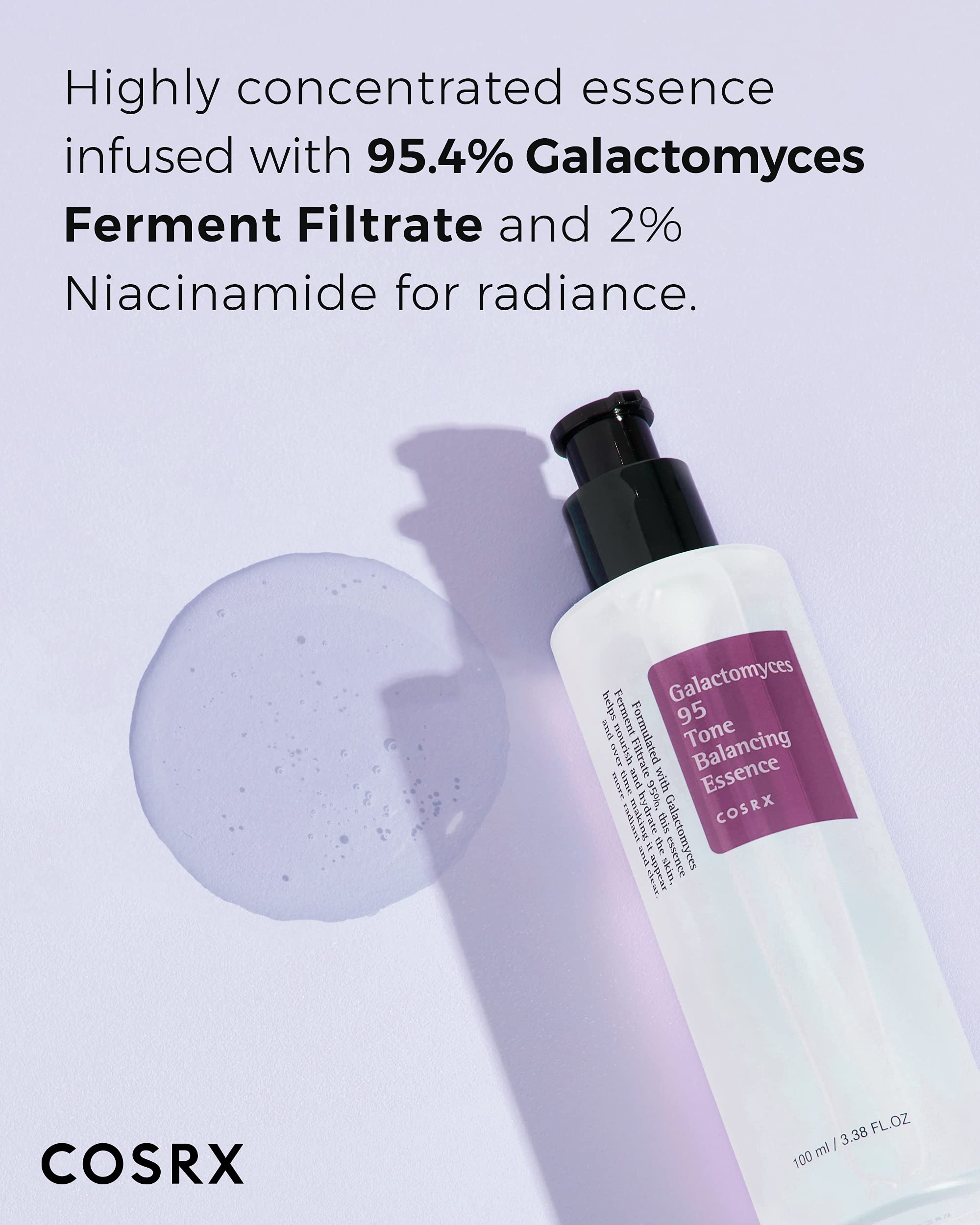 COSRX Galactomyces 95% Facial Essence, 100ml / 3.38 fl.oz | Daily Lightweight Korean Toner with 2% Niacinamide for Dull & Rough