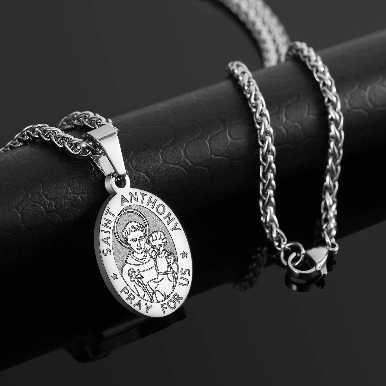 P. BLAKE St. Saint Anthony Medal Necklace Stainless Steel Catholic St Anthony Pendant Chain