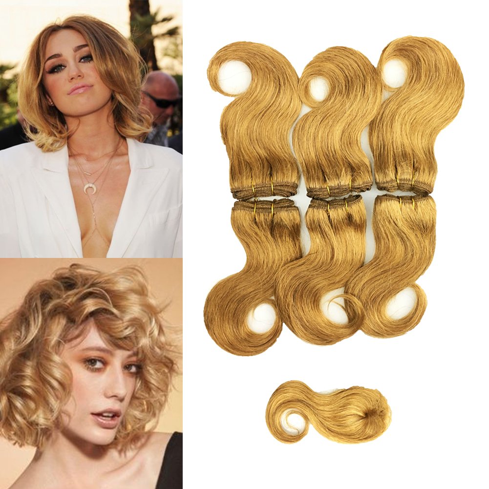 Violet Beauty Brazilian Virgin Short Hair Extensions Honey Blonde Body Wave Bundles With Closure 8 Inch Bob Weave Human Hair