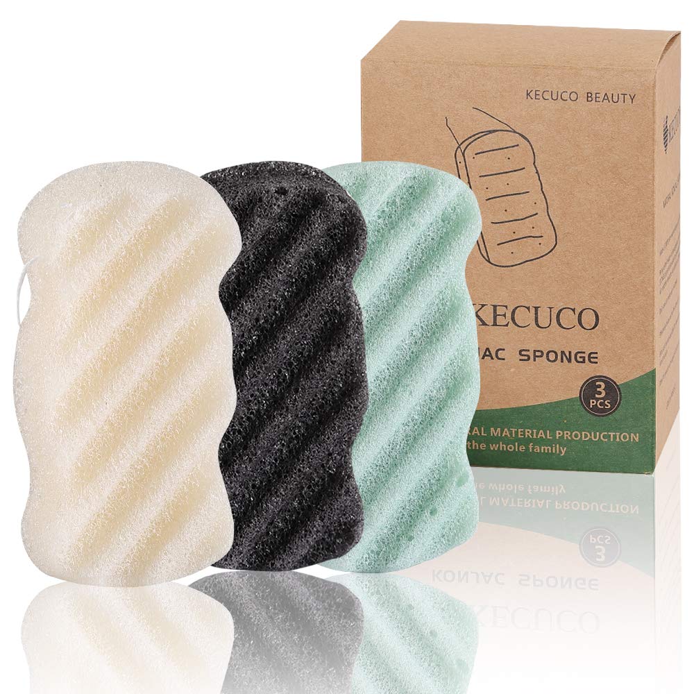 Kecuco 3 Pcs Konjac Bath Sponge For Kids, Babys, Infant, Toddler, 100% All Natural Konjac Shower Body Sponges, 3 Colors And Extr