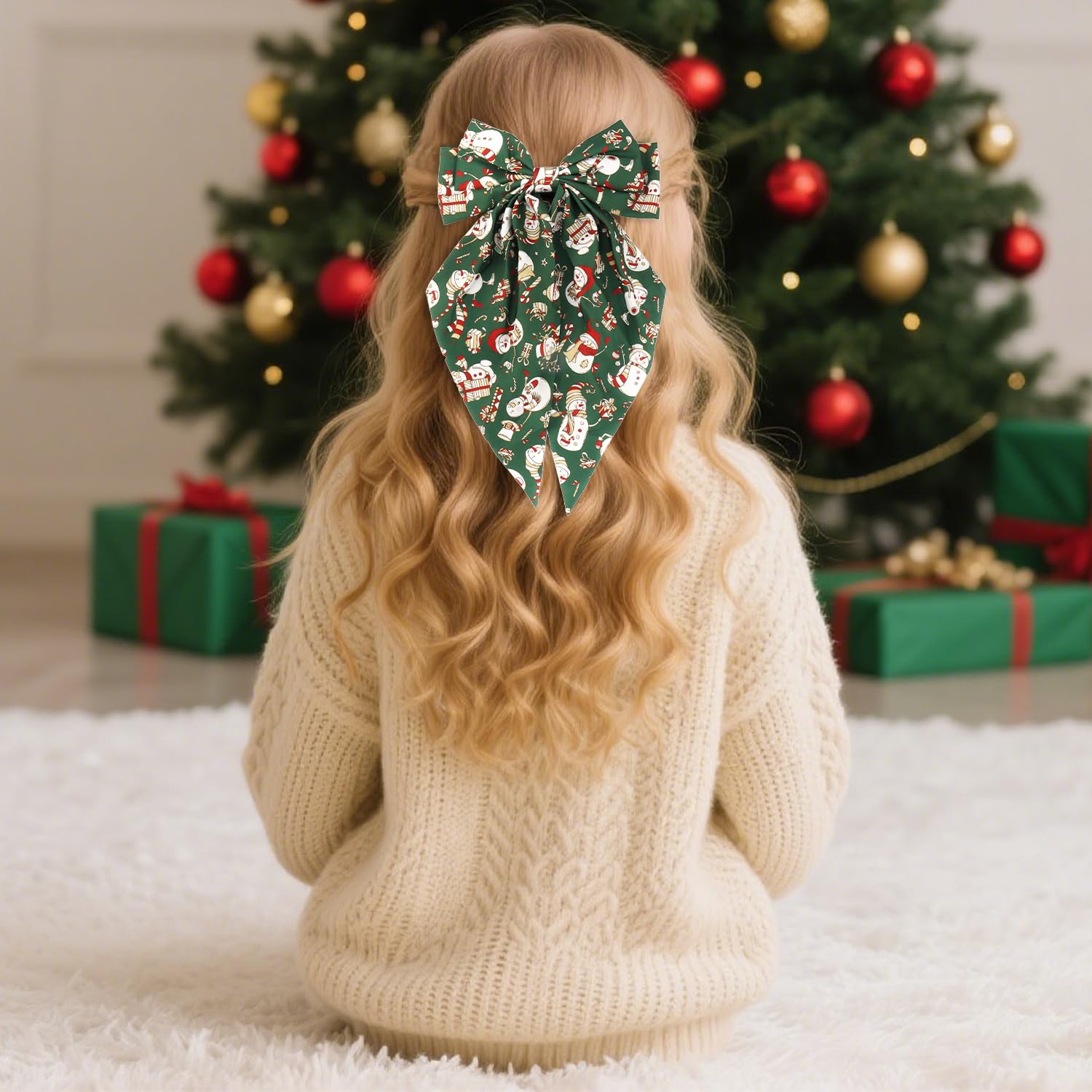 Atoden Christmas Hair Bows Clips Oversized Long Tail with Barrettes Clips Large Bowknot Hair Accessories for Women Girls Teens C
