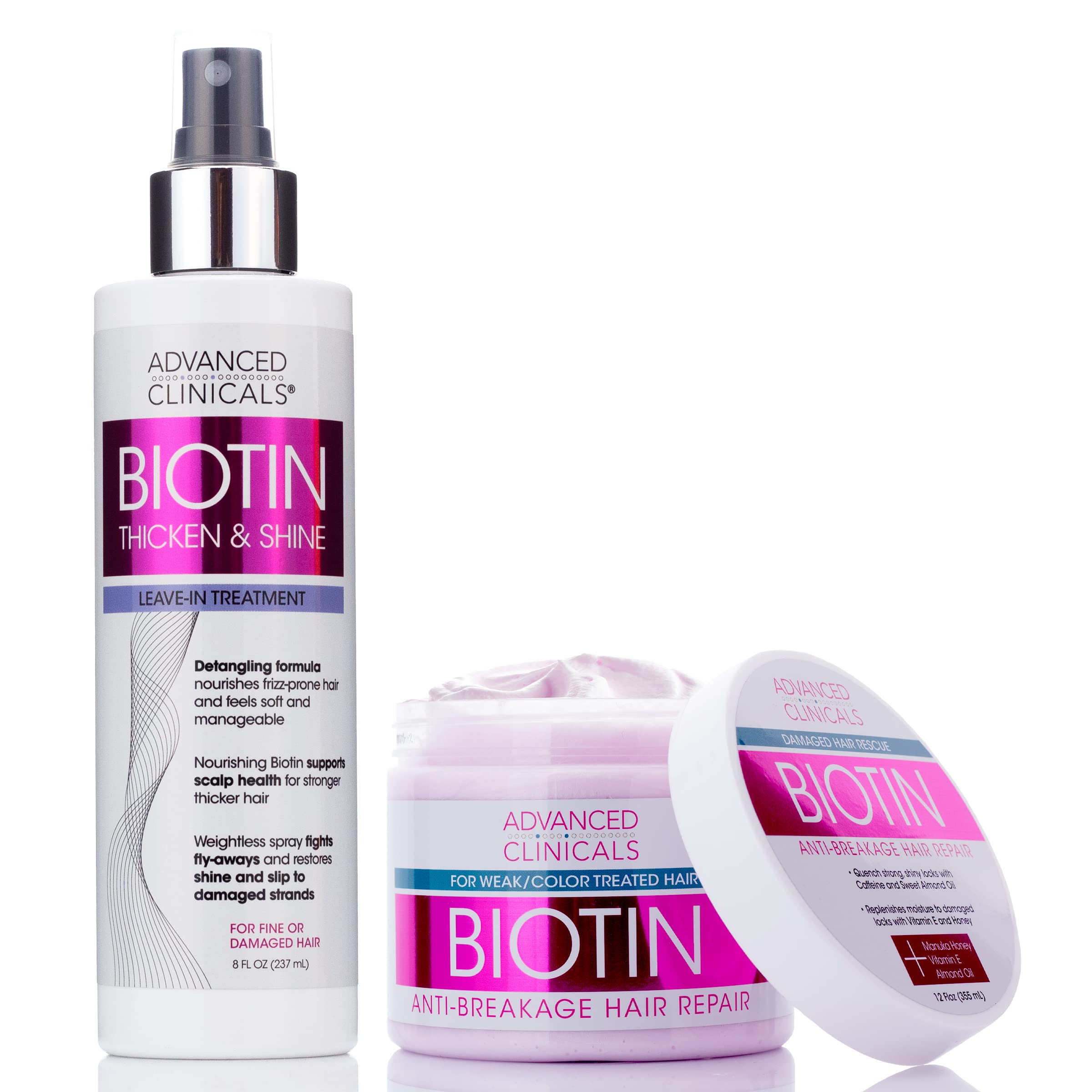 Advanced Clinicals Biotin Hair Mask Anti-Breakage Hair Repair Mask + Biotin Leave-in Hair Conditioner Treatment, 2-Piece Set To 