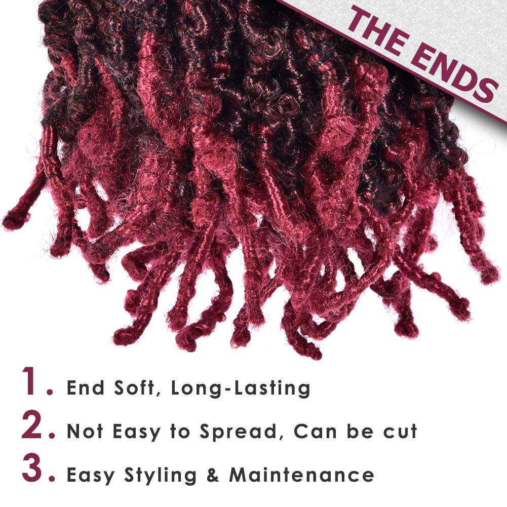 Niseyo 10 Inch Soft Butterfly Locs Crochet Hair 6 Packs Handmade Pre Looped Ombre Burgundy Distressed Faux Locs Crochet Butterfl