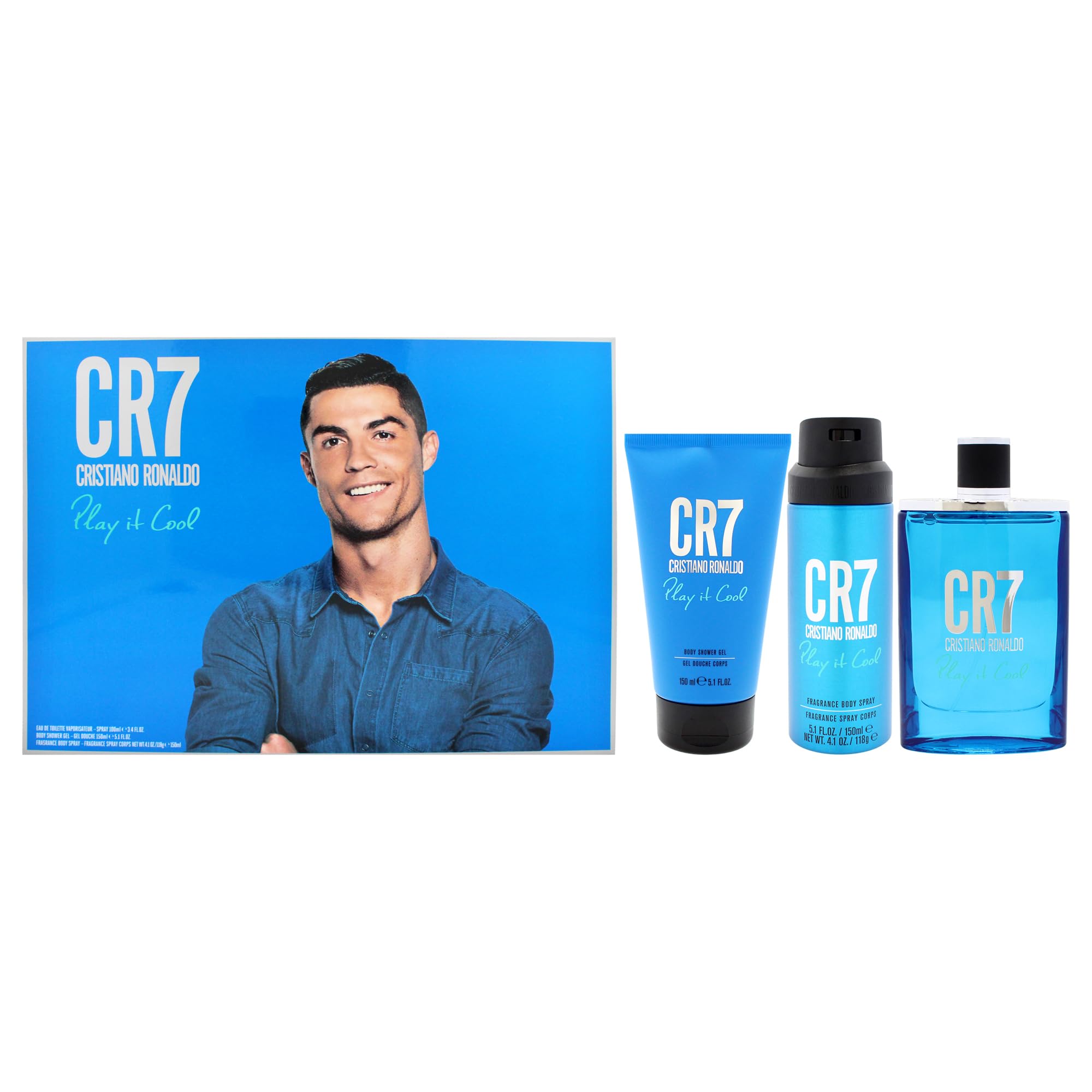 Play It Cool By Cristiano Ronaldo For Men - 3 Pc Gift Set 3.4Oz Edt Spray, 5.1Oz Shower Gel, 4.1Oz Body Spray