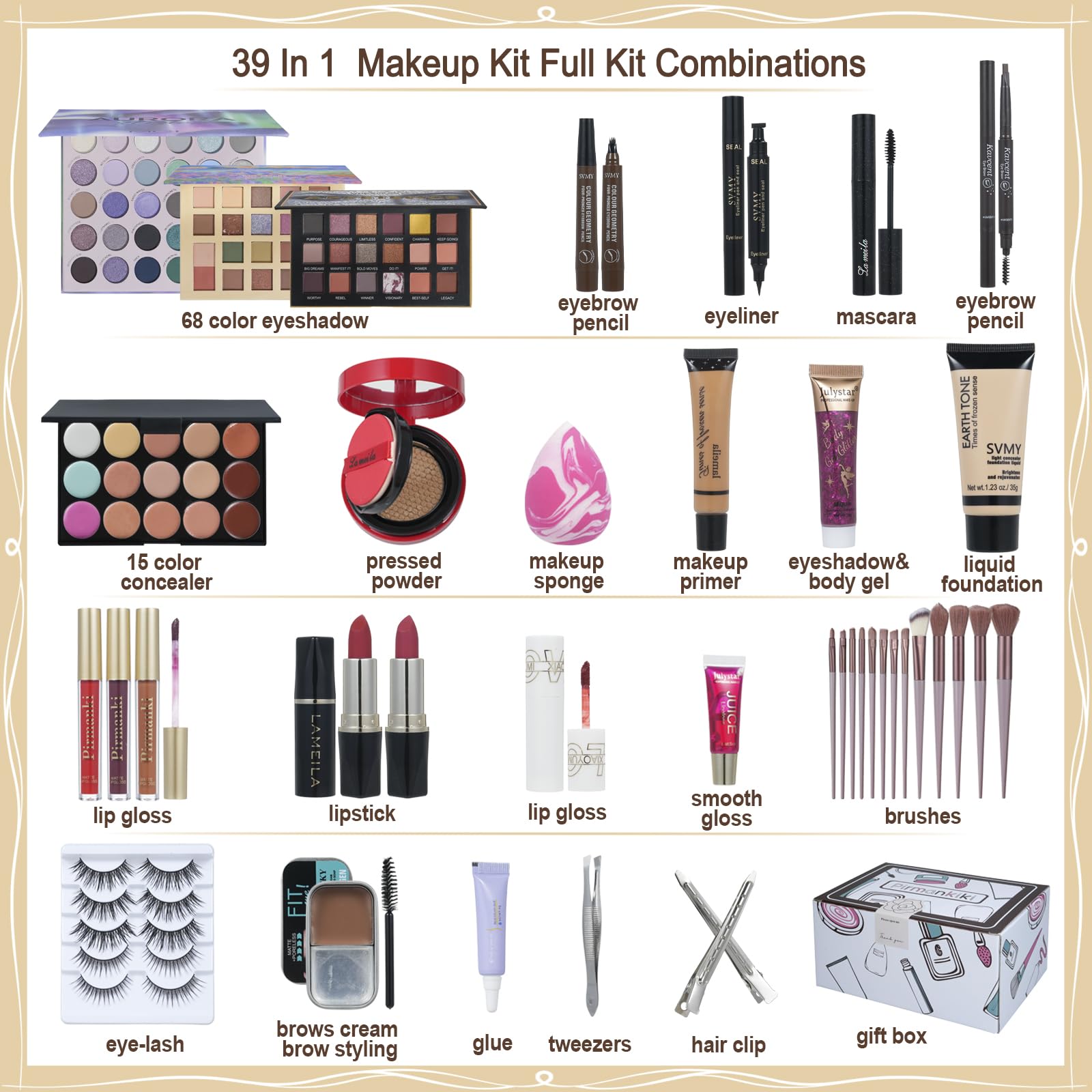 All In One Makeup Kit For Women Full Kit,Travel Makeup Set,Makeup Gift Set For Girls & Teen,Professional Makeup Kit Includes Las