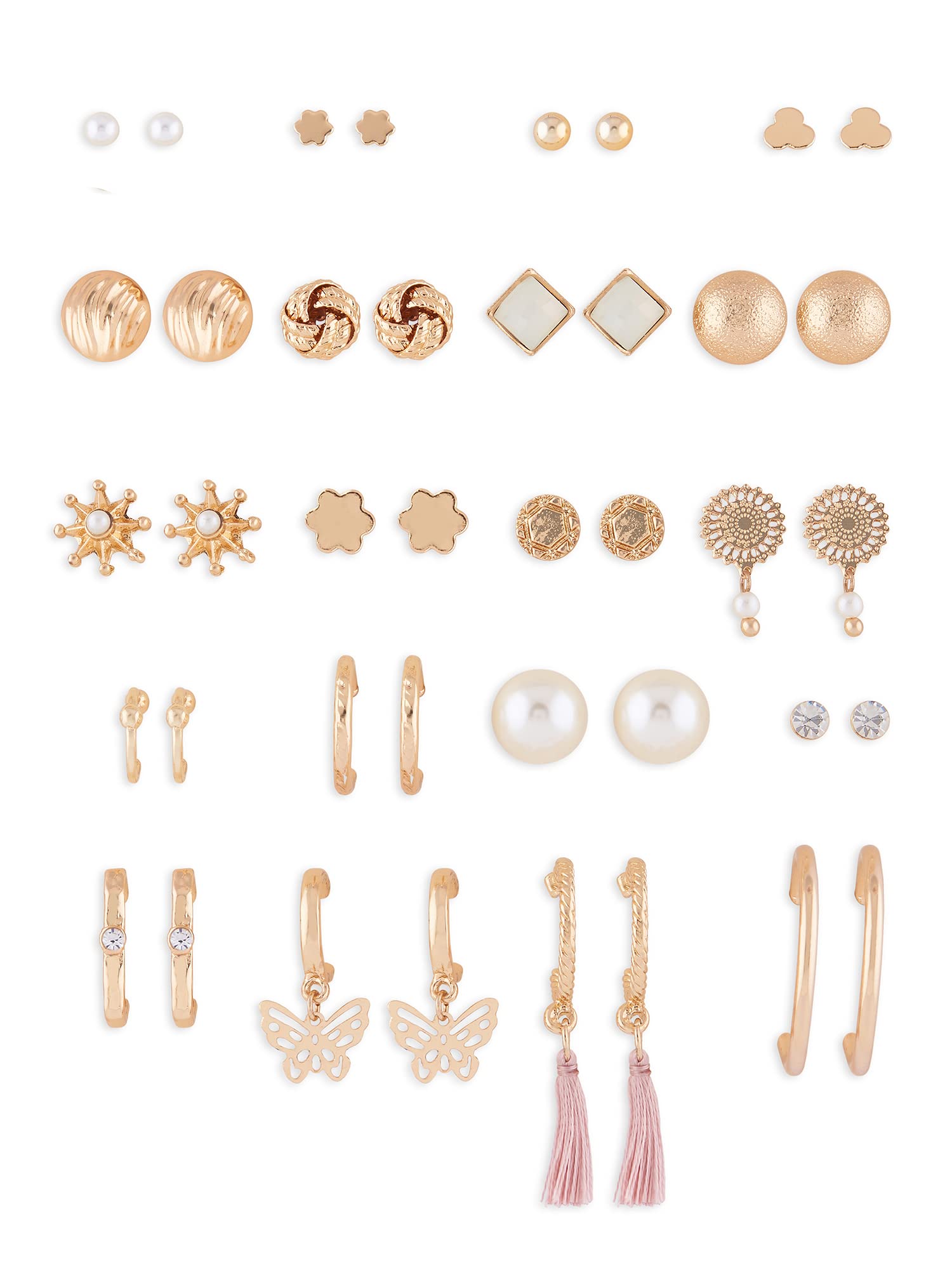 Zaveri Pearls Set Of 20 Gold Tone Classy Contemporary Studs & Drop Earrings For WomenZpfk14571